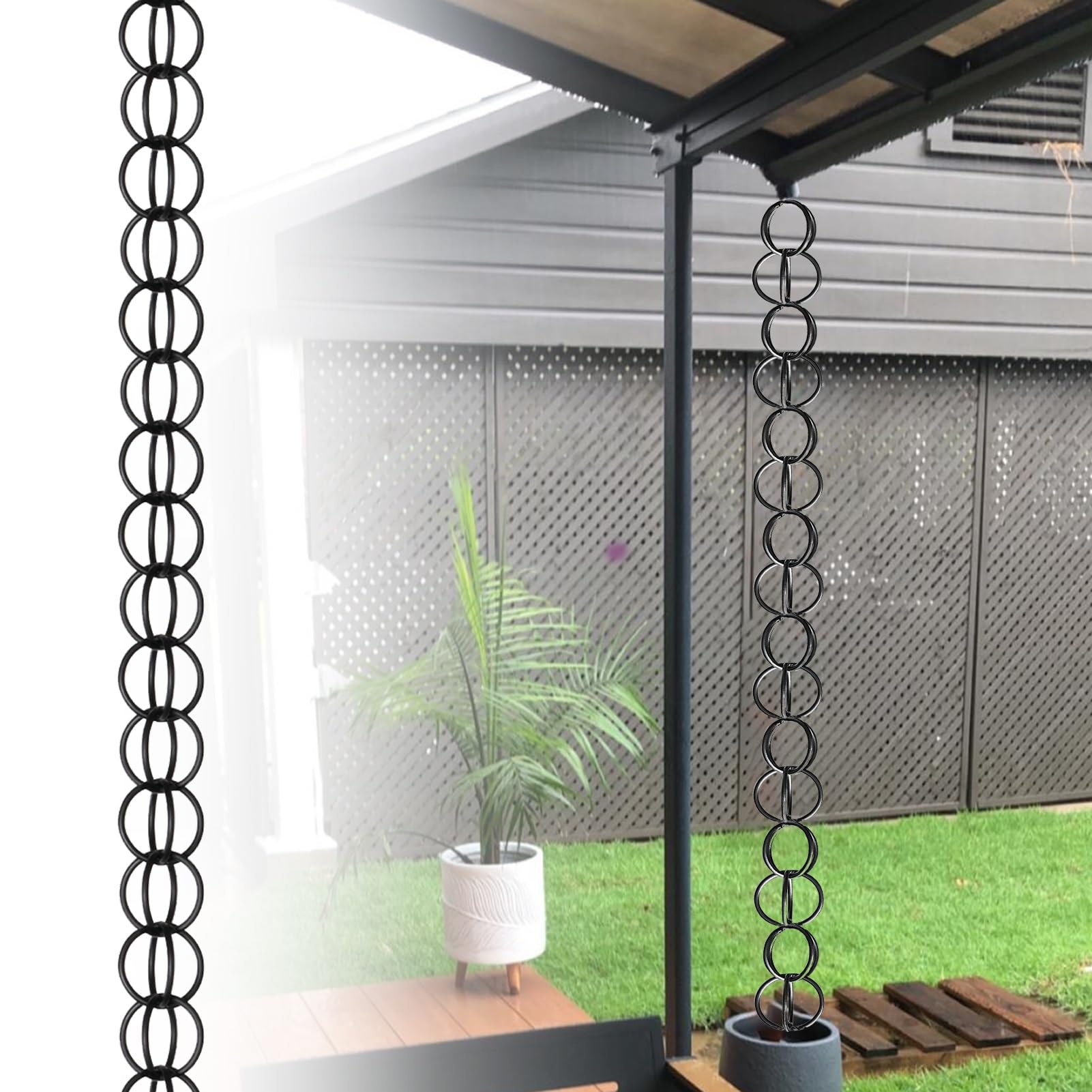 WOTZOV Decorative Rain Chain For Gutters, Metal Circle Drain Downspout, Outdoor Garden Porch Villa Water Catcher，3.5M (11.5Ft)