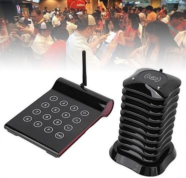 Wireless Restaurant Pager System, Buzzer for Restaurant Waiting,2000m Transmission Distance + Call History Query + Mute Model, for Food Truck Church Clinic Coffee Shop,Black