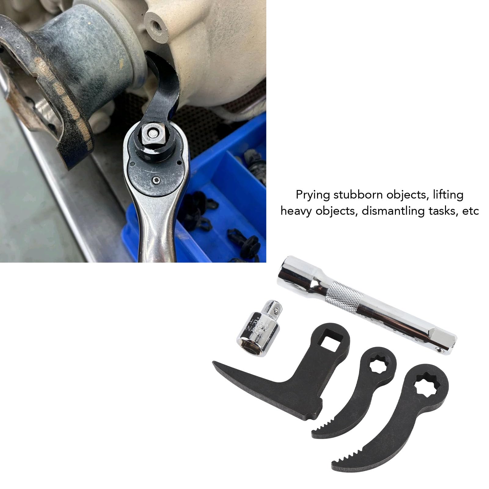 Adapterkopf-Set für Brechstangenschlüssel, 1/2 Zoll 3/8 Zoll Brechstangen-Adapterkopf mit Adapter und Verlängerungsstange, Halbwellen-Entfernungswerkzeug für Autoreparaturen