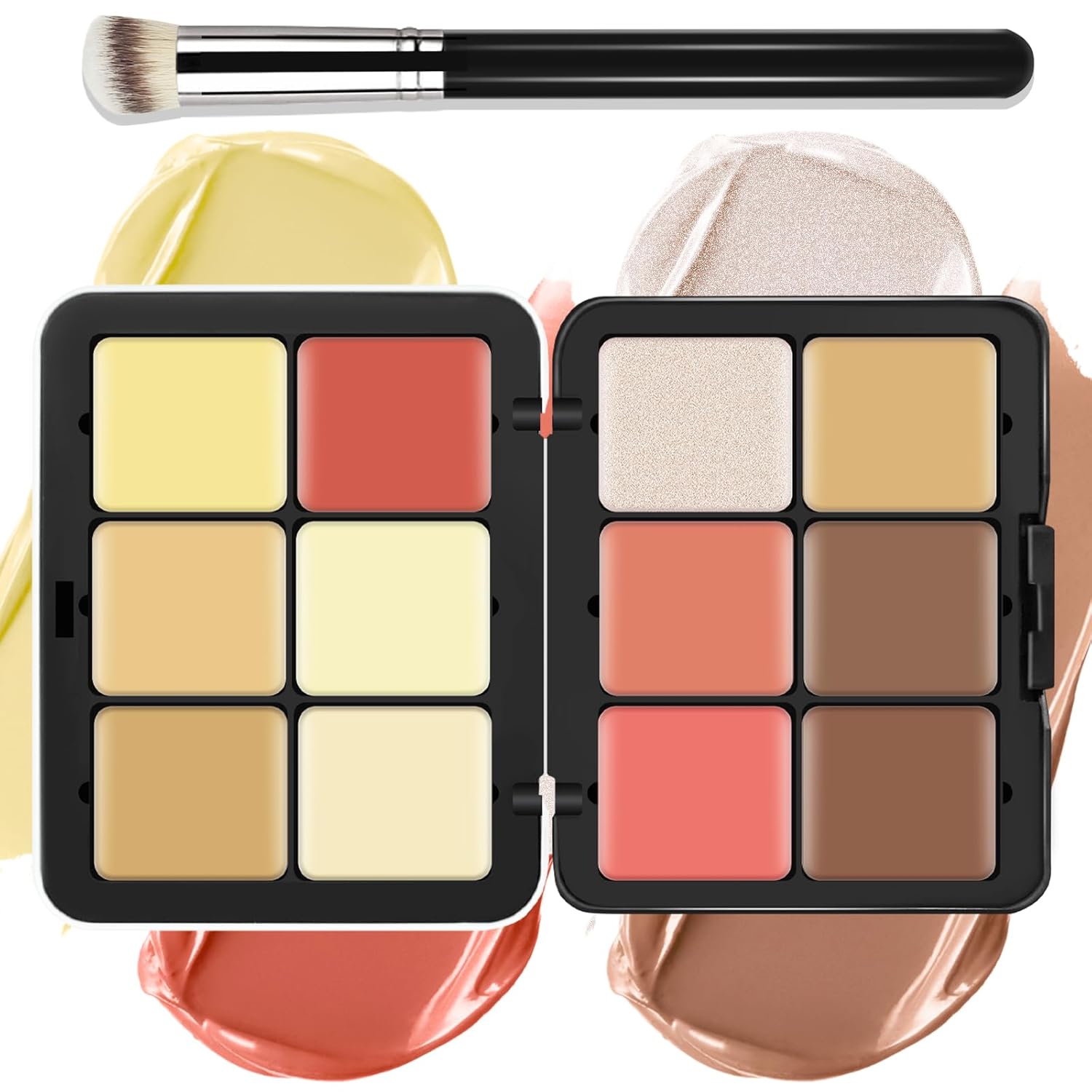 12 Colors Cream [Blush+Contour+Concealer+Highlighter] Makeup Palette for Cheeks – Multi-functional Makeup Palette with Brush, Natural Matte Long Wearing, Waterproof Face Makeup Palette (#05)