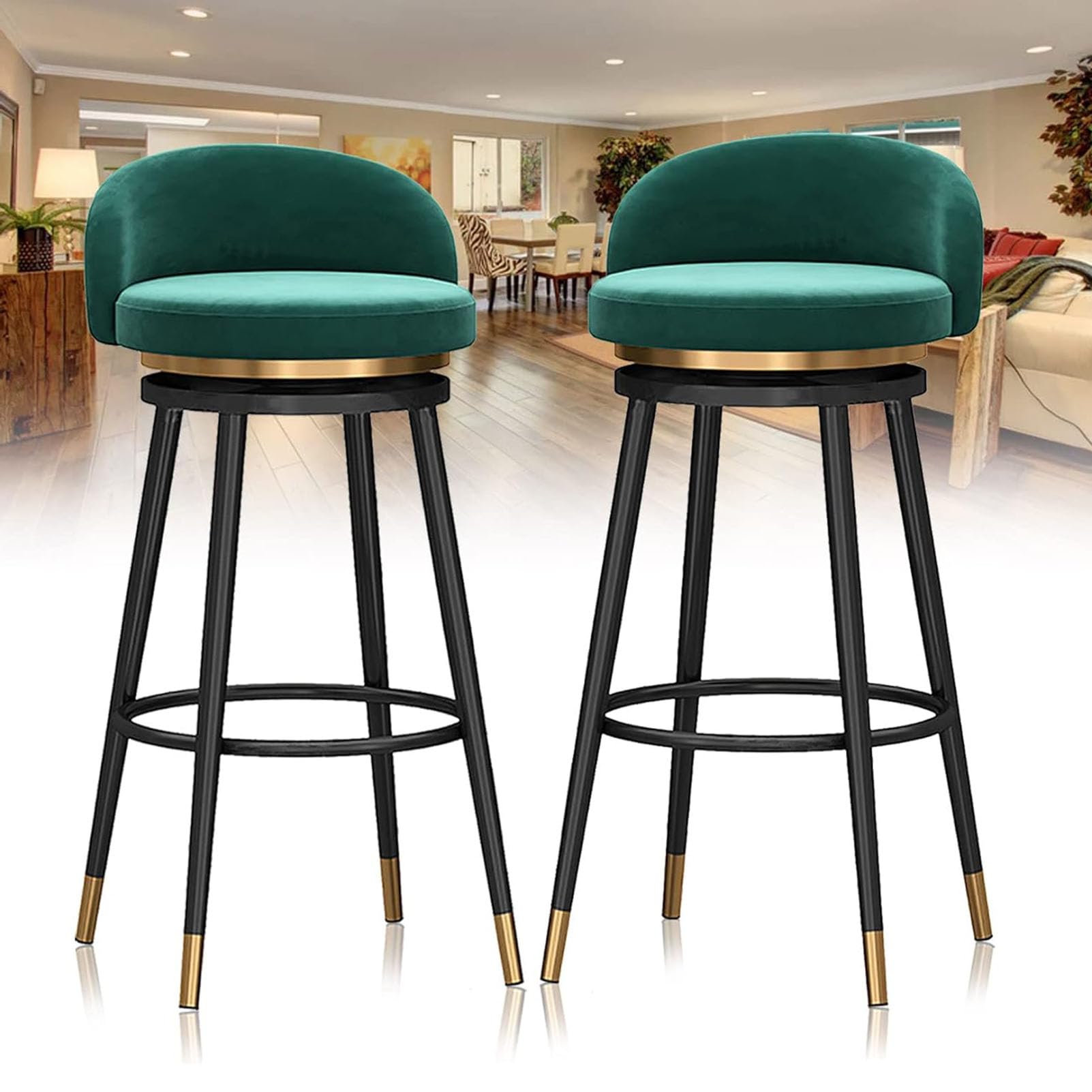 Tabourets de bar pivotant à 360° lot de 2 chaises en velours vert 75cm pour îlot de cuisine