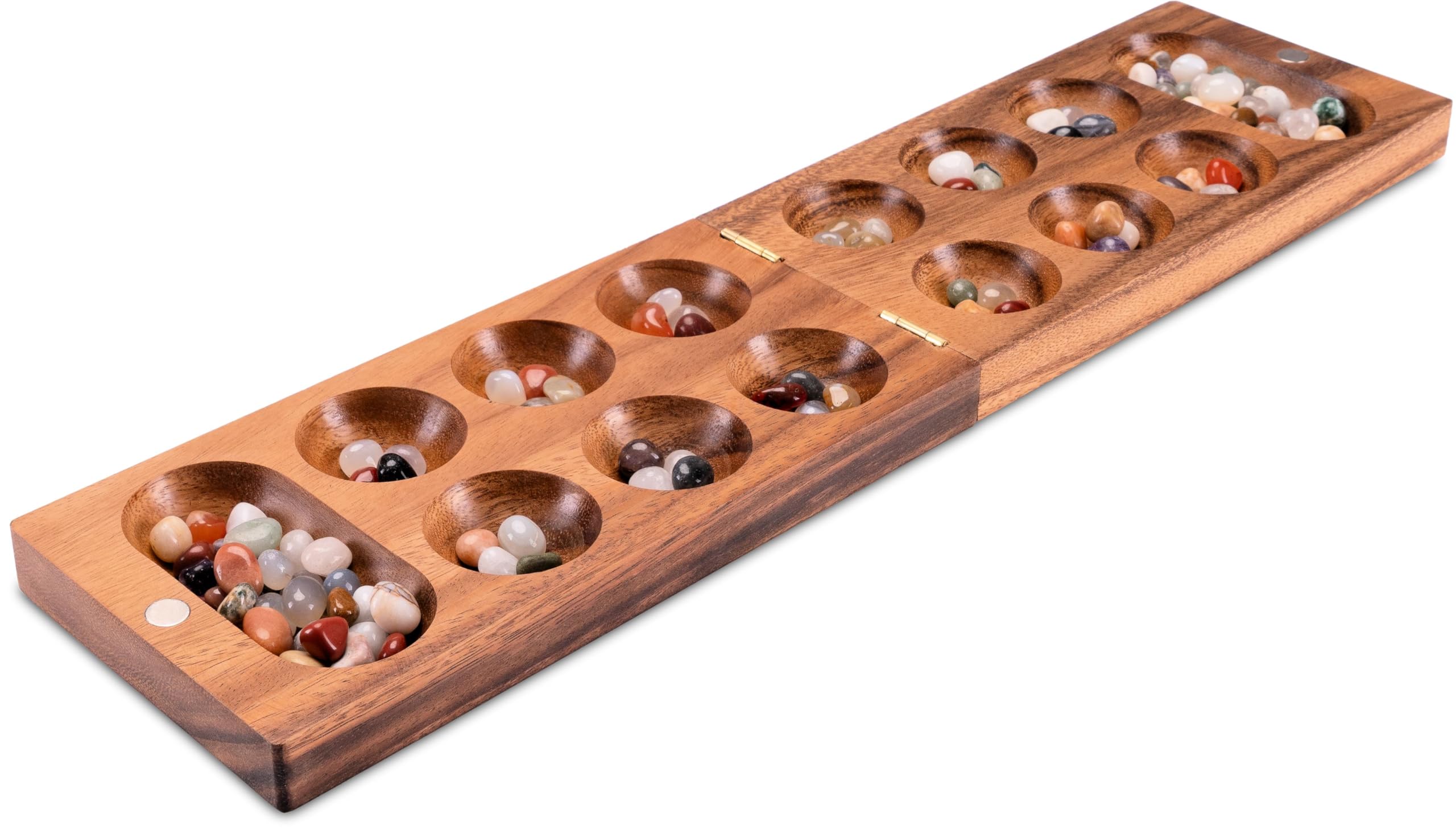 LOGOPLAY Kalaha - Gioco con chiusura magnetica per 2 giocatori, 14 x 49 cm, con pietre preziose