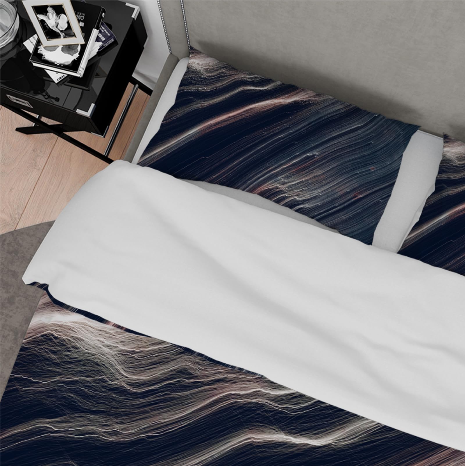 Funda de Edredón Set 3 Piezas Abstracto Textura Geológica Transpirable Microfibra Juego de Ropa de Cama para el Dormitorio con 2 Almohadas Shams 4 Lazos Cremallera 135 x 200 cm