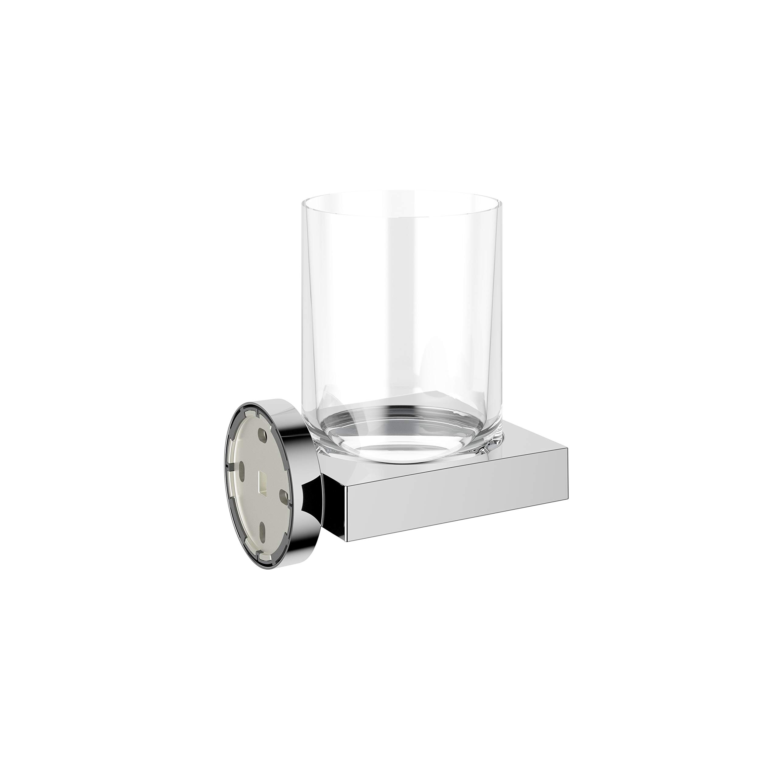 KEUCO Edition 90 Zahnputzbecher aus Glas mit Wandhalterung, verchromt | inkl. Schrauben und Dübel, Glashalter aus Metall zum Bohren