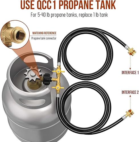 Miniatura 3 de Alloxity Manguera divisor de propano de 5 pies de 2 vías con válvula de apagado, convertidor apto para calentadores Camp Buddy, parrilla Weber