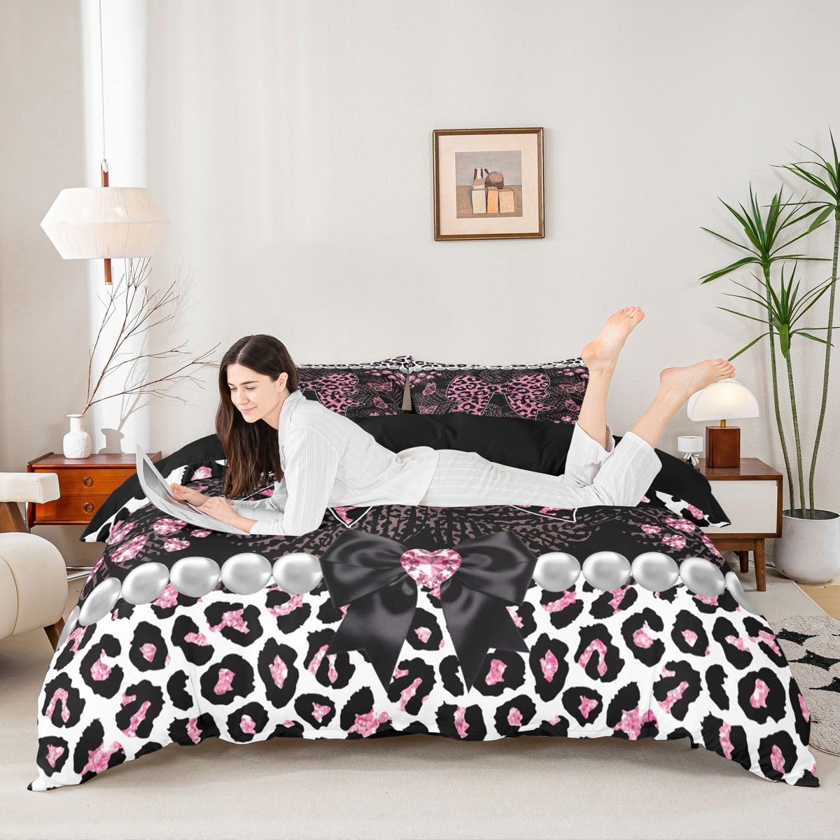 Homewish Kokarda perła dziki safari gepard kot wzór różowy super king zestaw pościeli Panthera Leopard nadruk poszewka na kołdrę motyl poszewka na kołdrę kokarda zestawy łóżek