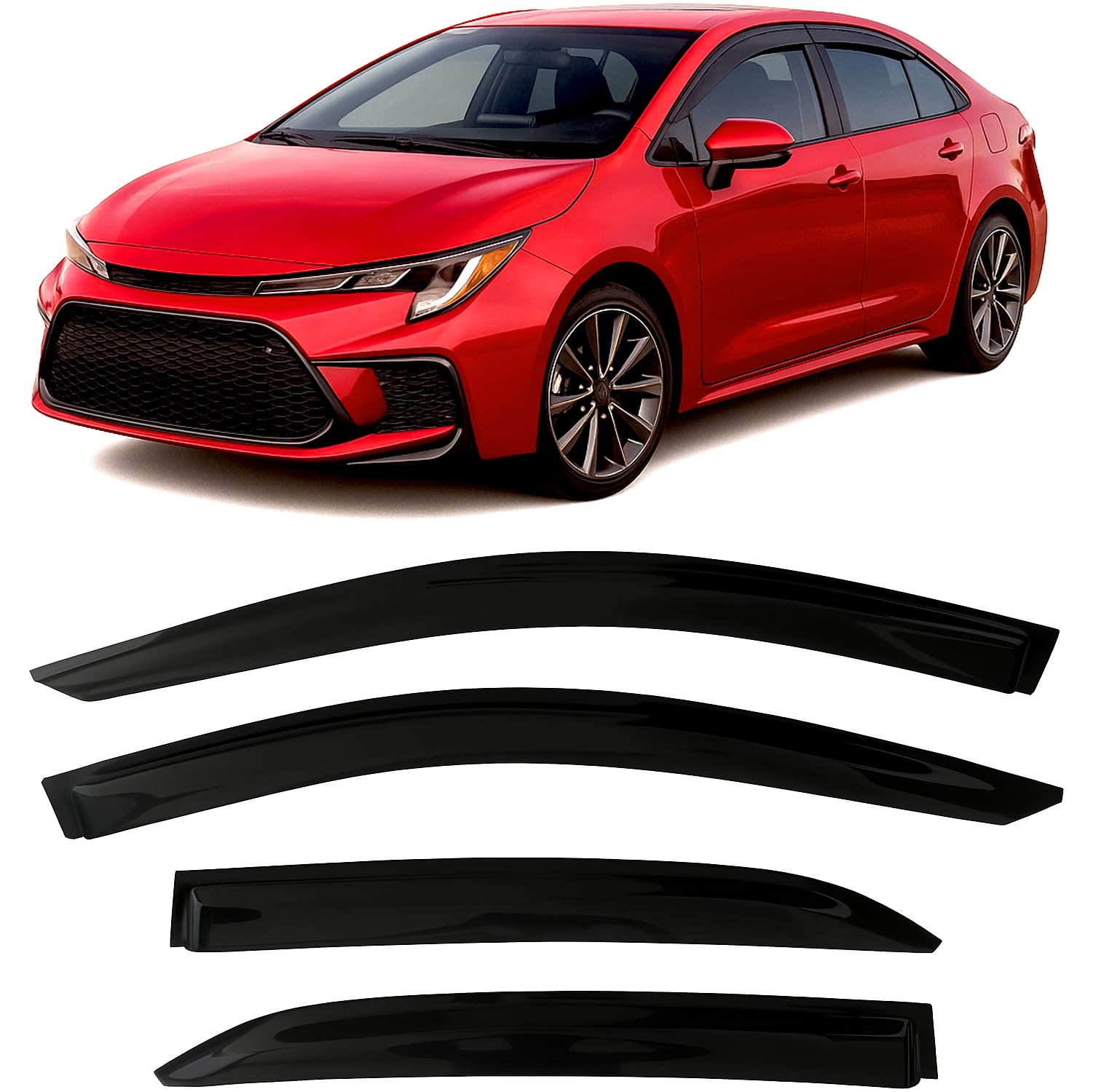 2019-2026 Tape-On Side Window Visor Deflectors for Toyota Corolla Sedan L LE SE XLE XSE FX Hybrid Dark Tinted Rain Guards 2020 2021 2022 2023 2024 2025