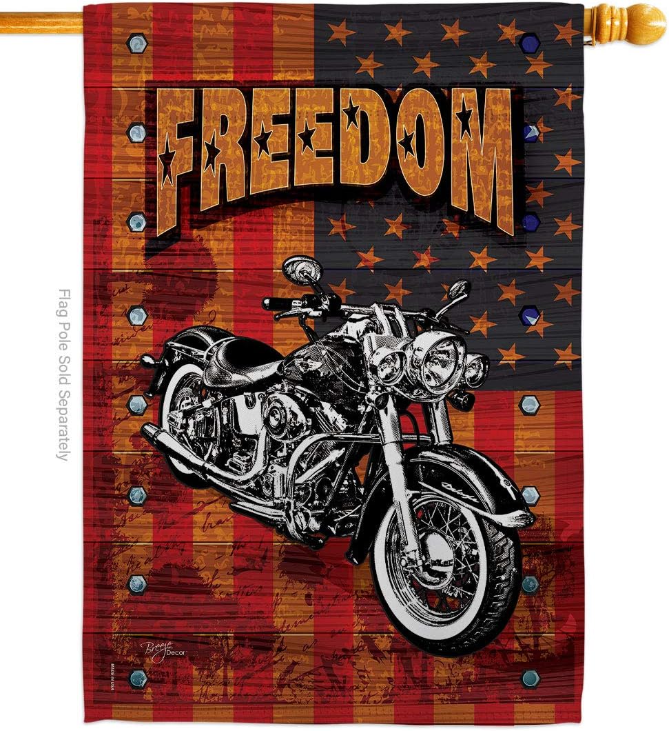 Breeze Decor H111001-BO Americana Motorcycle Patriotic Impressions Decorative Vertical 28" x 40" Double Sided House Flag Printed in USA