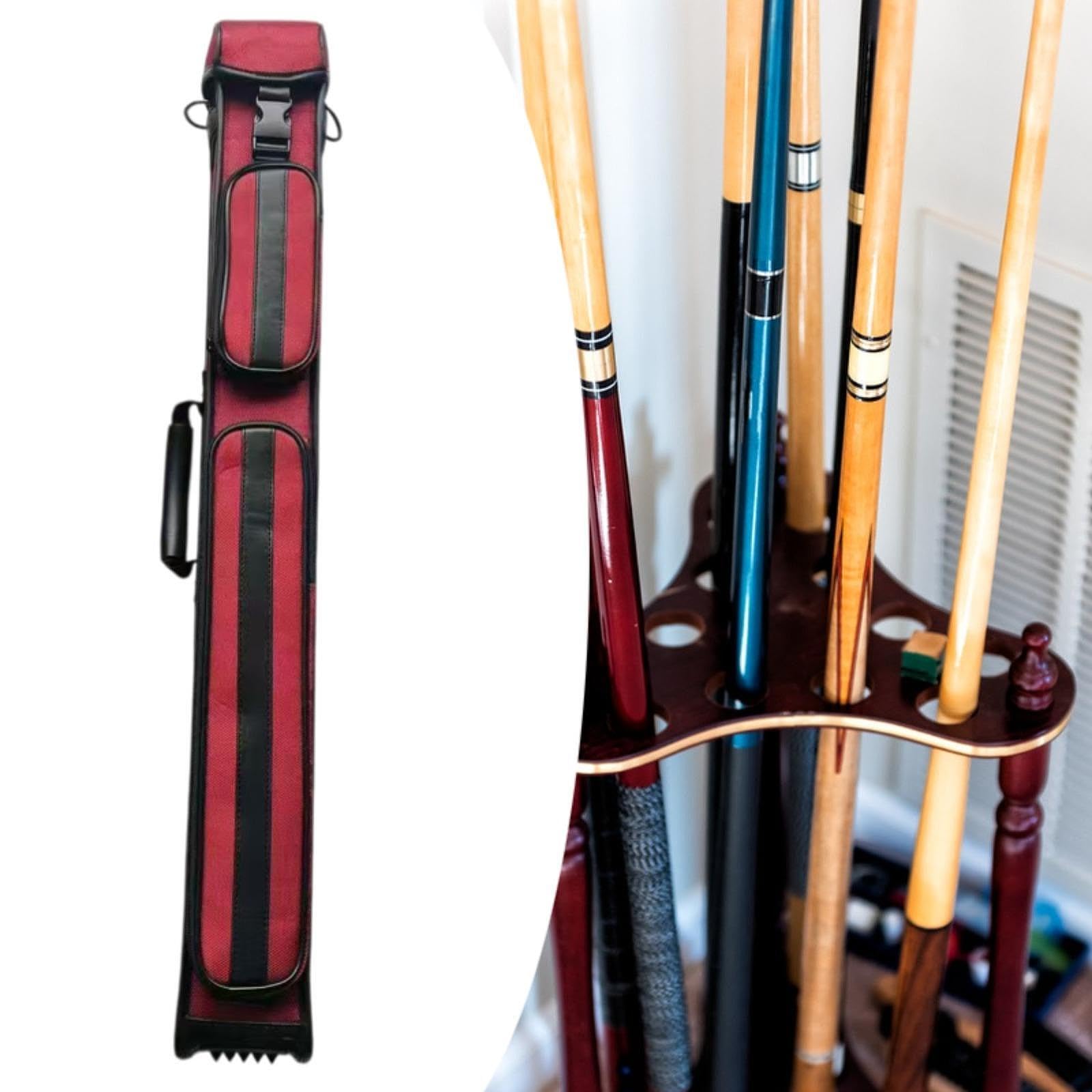 Vaveren Pool Cue Case Billiard Pool Cue Stick Carrying Bag 1/2 Jointed Cue Case Portable Compact Billiards Accessories Pool Cue Pouch, Red