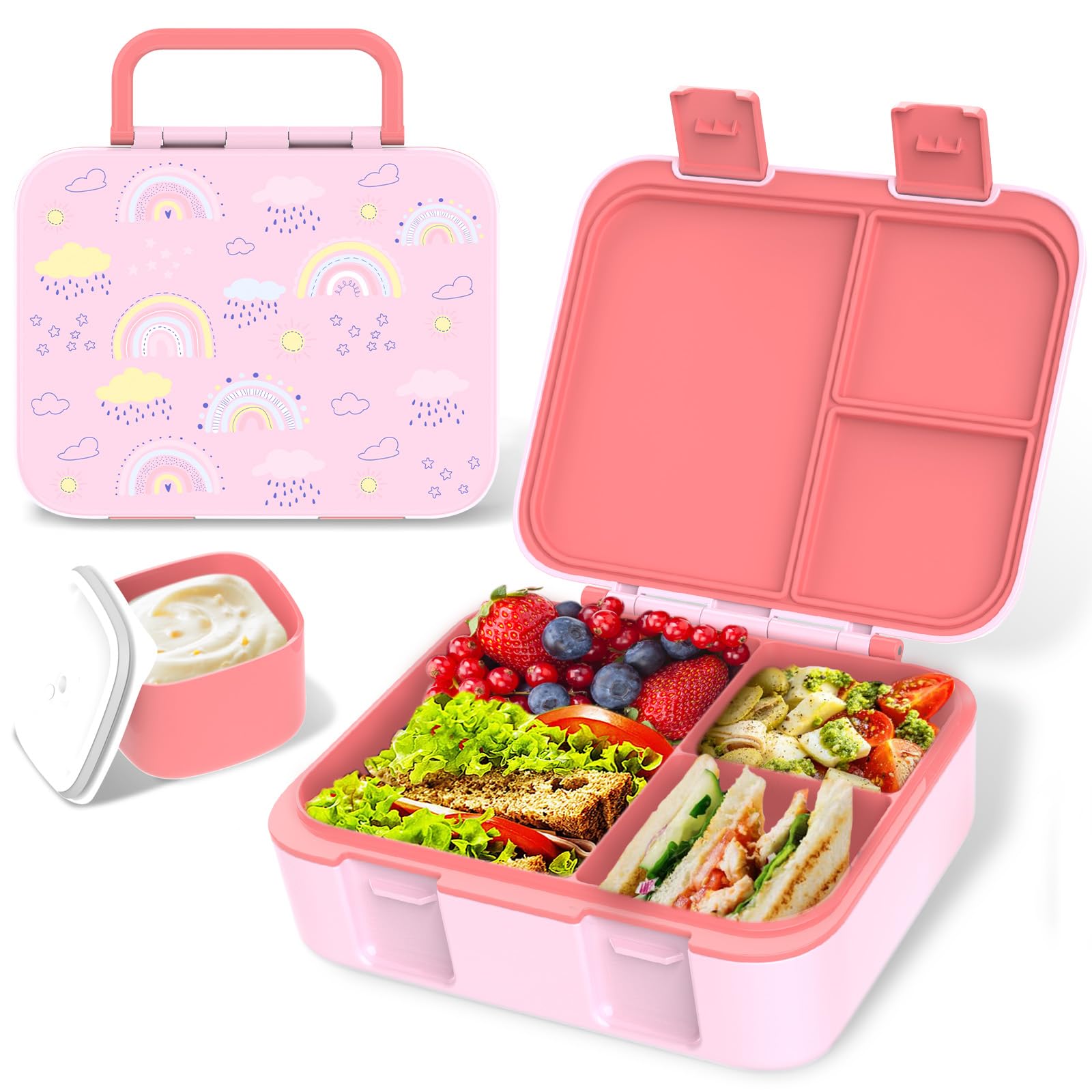 Bento-Lunchbox Für Kinder & Erwachsene – Auslaufsichere Snackbox Mit 3 Fächern & Soßenglas, 1000 Ml
