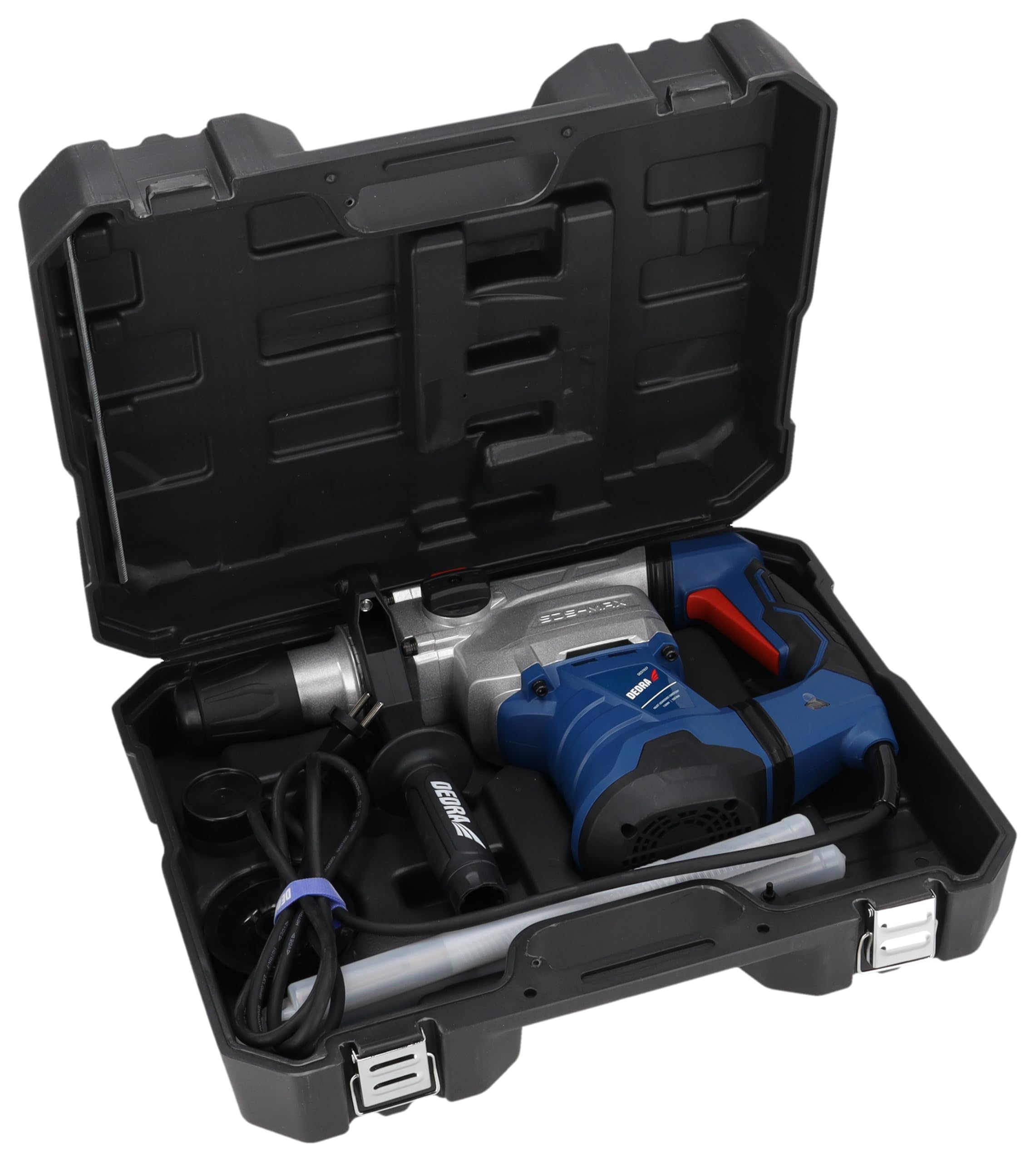 Dedra DED7837 1500 W – młot udarowo‑obrotowy SDS‑MAX 12 J, 3 tryby (wiercenie, udar, kucie), system antywibracyjny, ogranicznik głębokości, walizka – bez akcesoriów