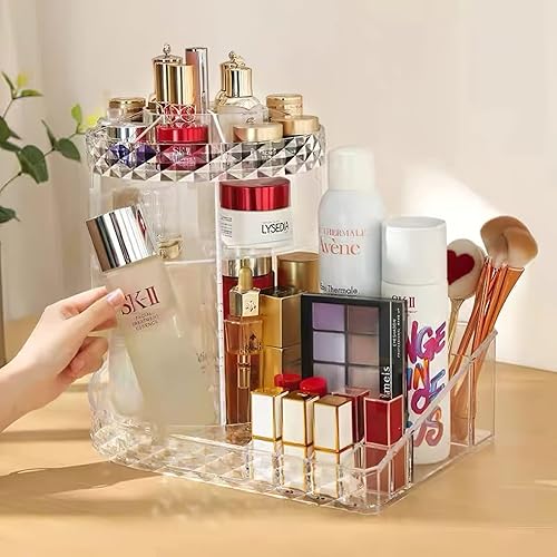 Miniatura 9 de CONHENCI Organizador de maquillaje acrílico giratorio de 360 grados de gran capacidad, 5 capas, ajustable, soporte de almacenamiento cosmético,