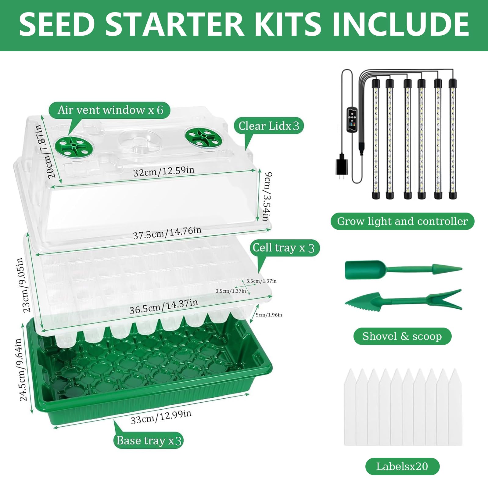Invernadero, 3PCS Macetas De Cultivo Invernadero Pequeño Conjunto De Cultivo Invernadero De Interior 120 Celdas con Lámpara para Plantas para El Crecimiento De Plantas Y La Germinación De Semillas