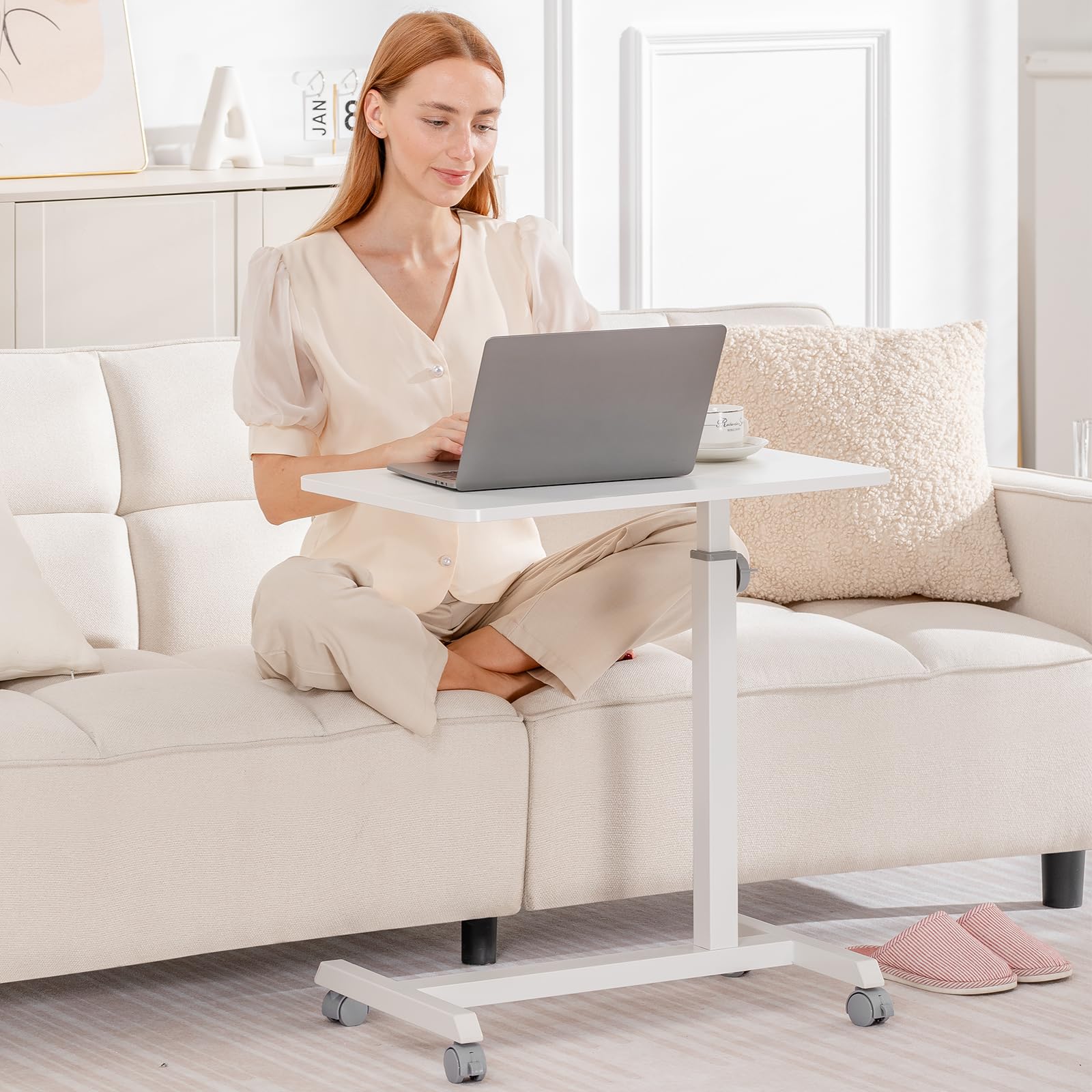 GTPLAYER Mobile Small Standing Desk Sit Stand Portable Rolling Laptop Desk with Lockable Wheels Adjustable Height Overbed Bedside — view 2