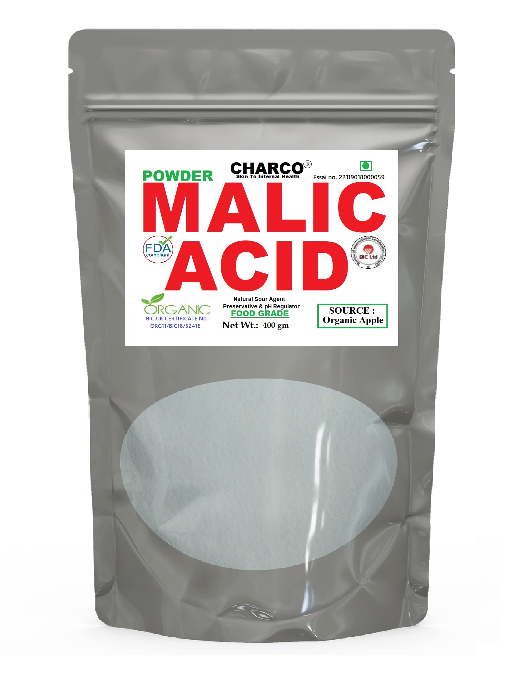 CHARCO - Skin To Internal Health® Malic Acid Powder, 400 gm (Source : Apple) Boost Energy Production*, Alpha Hydroxy Acid, Help with Muscle Pain & Soreness*, Rejuvenate Skin* (B081B5DJQC) Amazon Price History, Amazon Price Tracker