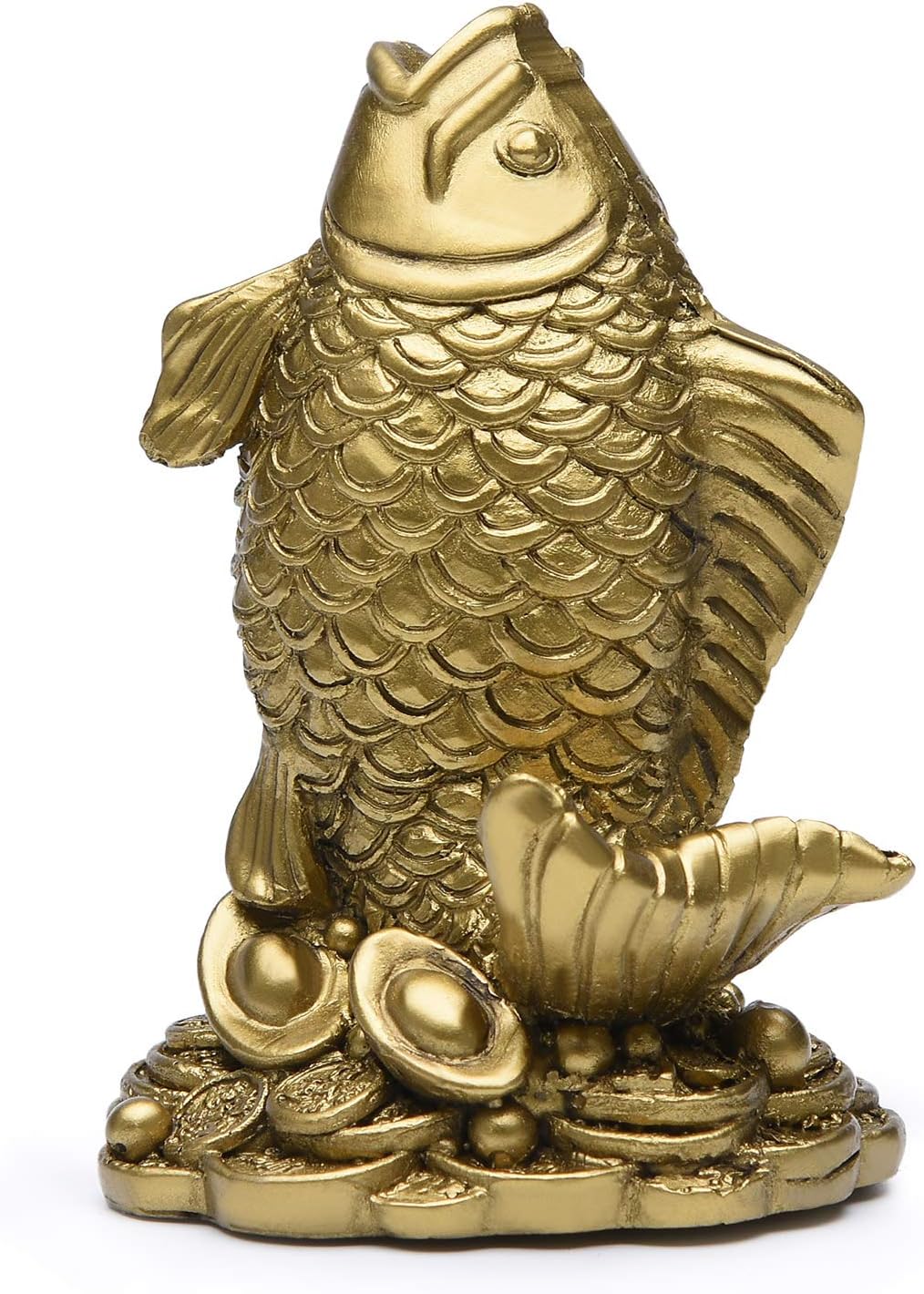BRASSTAR Resin Feng Shui Fish Statue Wealth Carp Treasure Good Fortune Lucky Auspicious Home Office Decor Collection Gift TQZDPT64