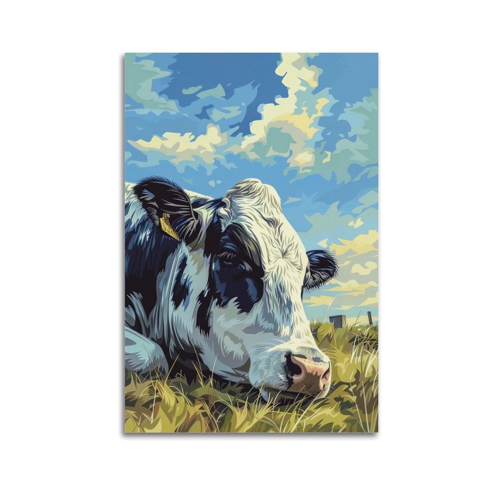 WZKTCL Animal Poster Sleeping Cow Poster Decorative Painting Canvas Wall Posters And Art Picture Print Modern Family Bedroom Decor Posters 24x36inch(60x90cm)