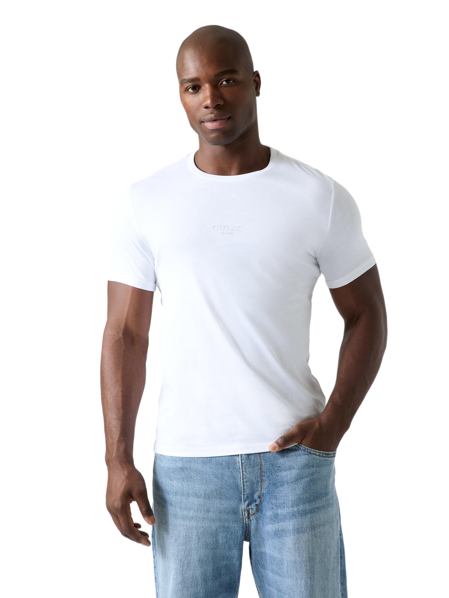 Guess Men's Blanc T-Shirt Aidy