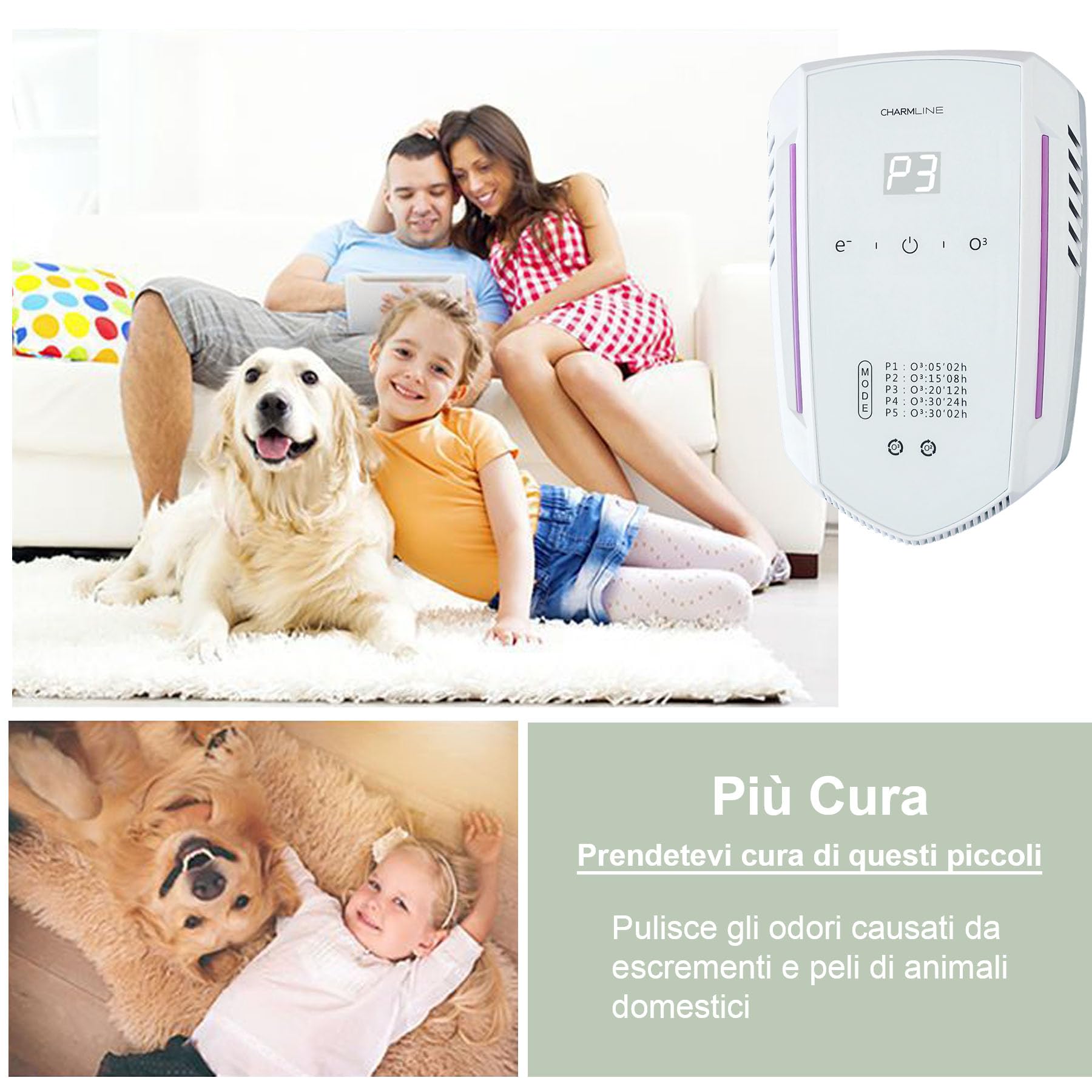 Purificatore d’aria con ozono e ioni negativi, per eliminare gli odori di stanze per animali, case nuove, bagni e cucine, generatore di ozono per interni, purificatore aria elimina odori