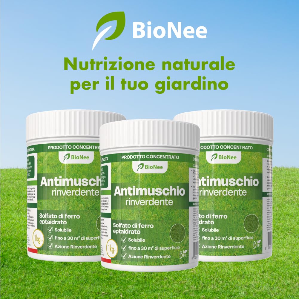 Antimusgo revitalizante 1 kg – Sulfato de hierro concentrado – Acción rápida contra musgo, clorosis férrica y reverdecimiento del césped – Permitido en agricultura biológica