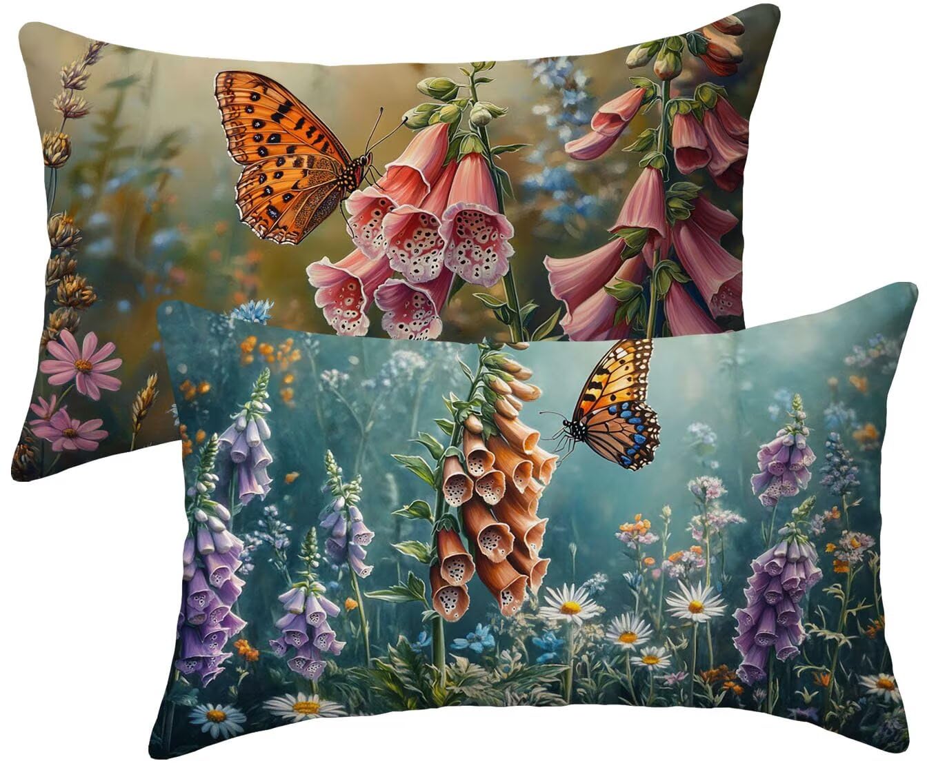 Poszewka na poduszkę 60 x 120 cm, 2 sztuki, motyle, aksamitna, prostokątna poszewka na poduszkę, dekoracyjna poszewka na poduszkę, można prać w pralce, dekoracja domu k-929