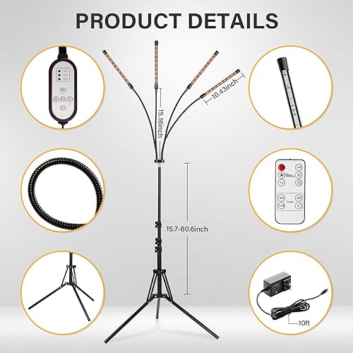 Miniatura 3 de iPower Luces de cultivo con soporte lámpara de cultivo de plantas con clip de espectro completo con 108 LED amarillos y rojos para plantas de