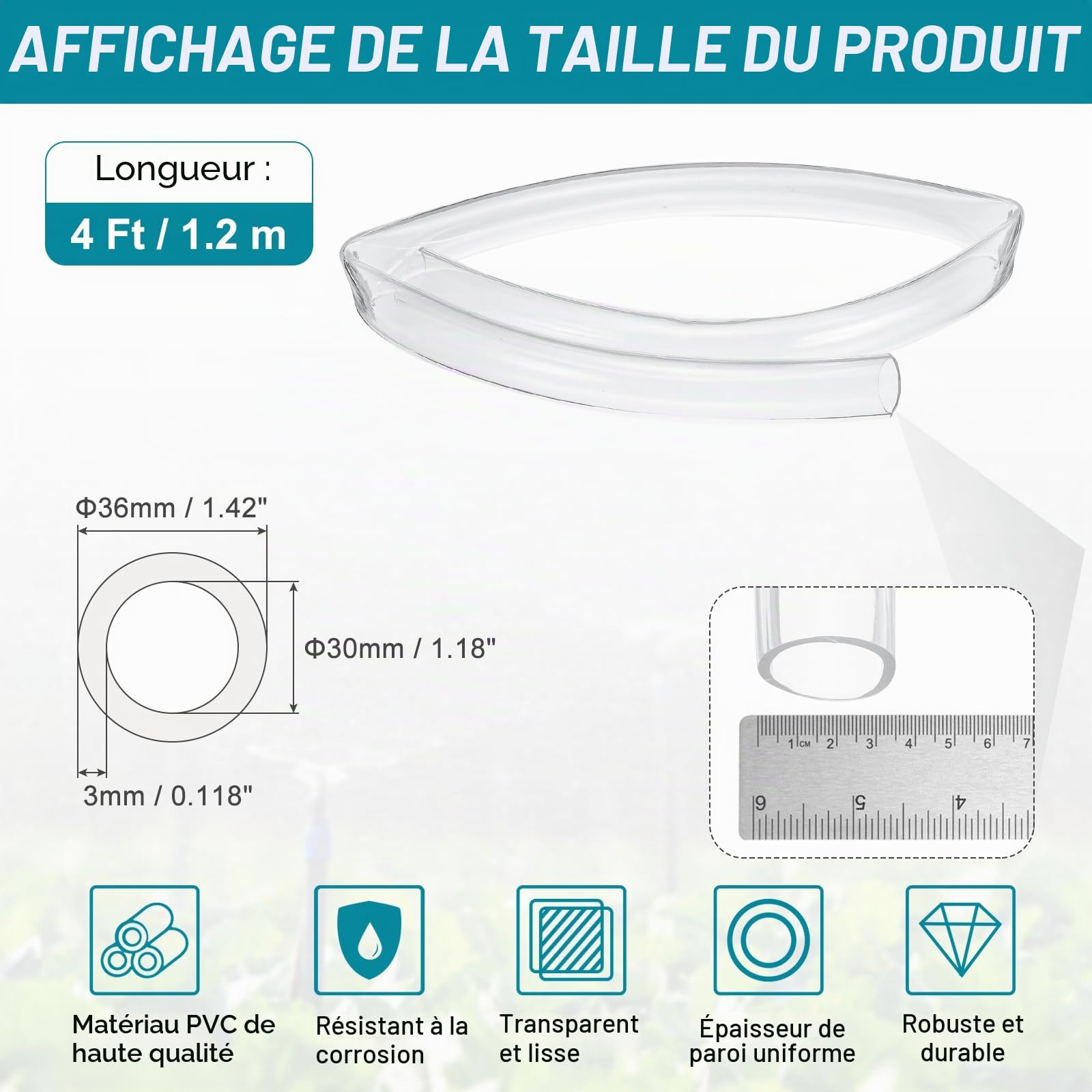 QUARKZMAN Tuyau PVC Transparent 30mm Diamètre Intérieur x 36mm Diamètre Extérieur - Léger 1.2m Vinyle Flexible Pour Transfert D'Air D'Huile D'Eau Irrigation Aquarium