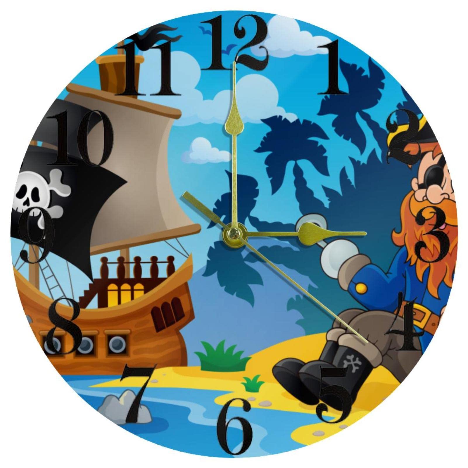 Horloge murale nautique pirate 25,4 cm ronde silencieuse pour maison et école