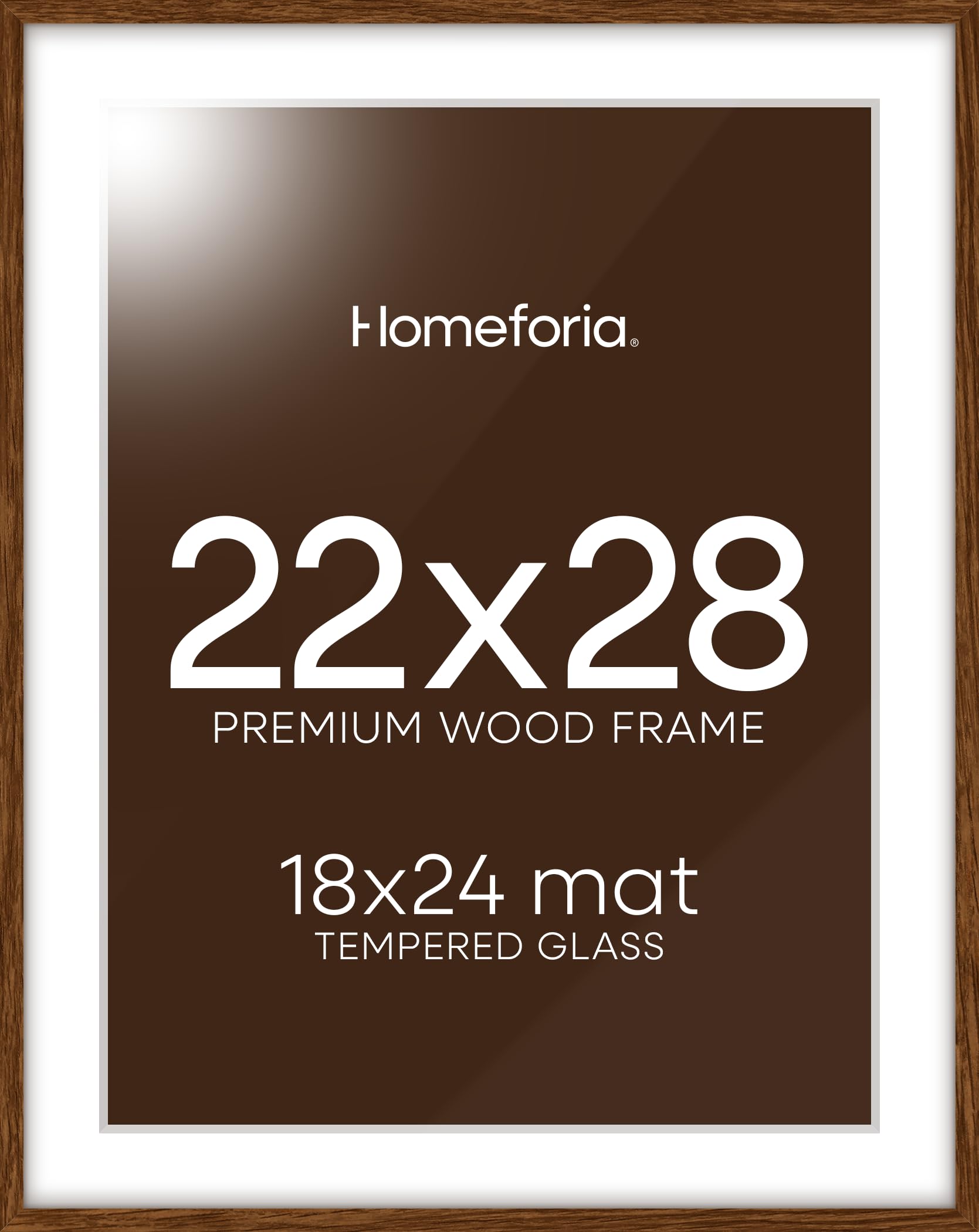 Homeforia 22x28 Brown Oak Poster Frame, High-End Wood, 18x24 Mat, Glass