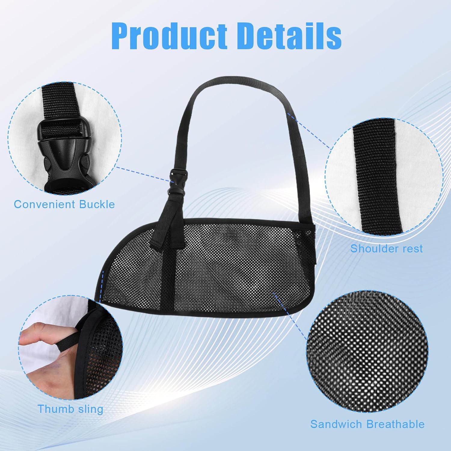 Mesh Arm Shoulder Sling, Medical Shoulder Immobilizer for Shower Right Left Arm Stabilizes Elbow, Arms Brace for Men Women Wrist Torn Rotator Cuff Injury (Black)