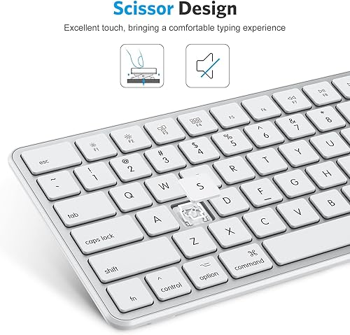 Miniatura 7 de OMOTON Teclado Bluetooth compatible con Mac, con teclado numérico, teclado inalámbrico recargable compatible con MacBook ProAir, iMac, Mac miniPro