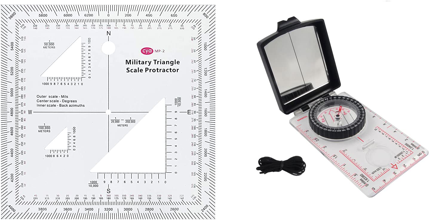 Gotical Military UTM/MGRS Coordinate Scale Map Reading and Land Navigation Topographical Map Scale, Protractor and Grid Coordinate Reader and Camping Recreational Field Compass (Pack of 1-3)