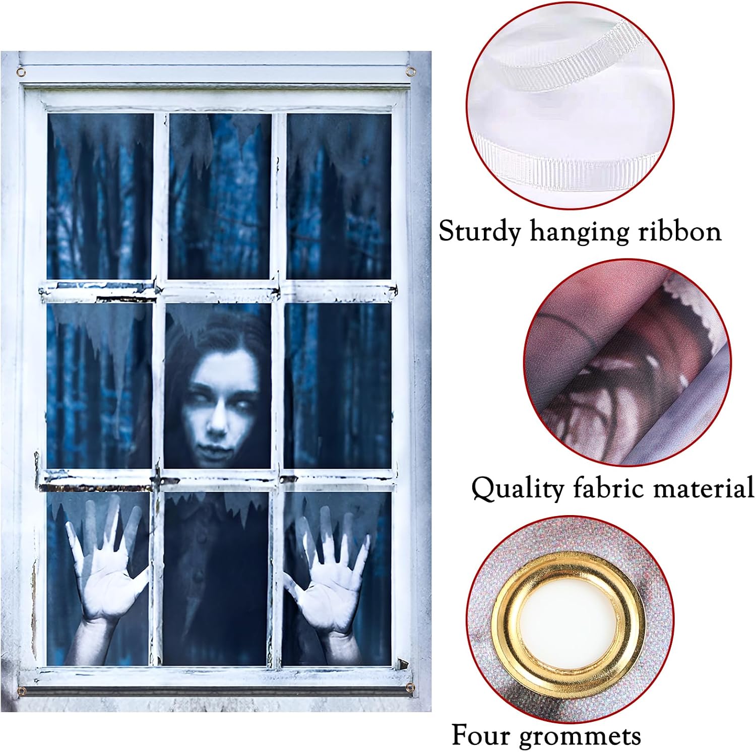 Halloween Window Decorations 31.5x47.2" Window Door Wall Cover Scary Halloween Decorations Indoor Outdoor Party Decor