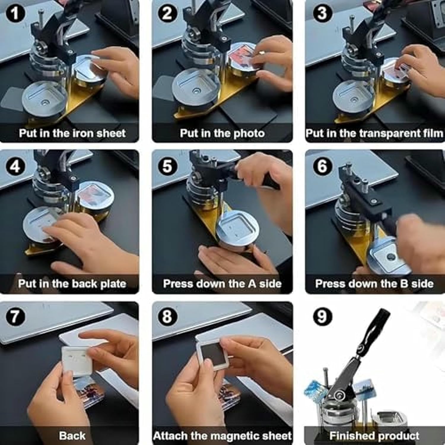 Magnetic Button -Button Manufacturing Kit, 100 Magnets and Press Machine for Easy Crafts, Ideal for Child Projects and Personalized Gifts ~