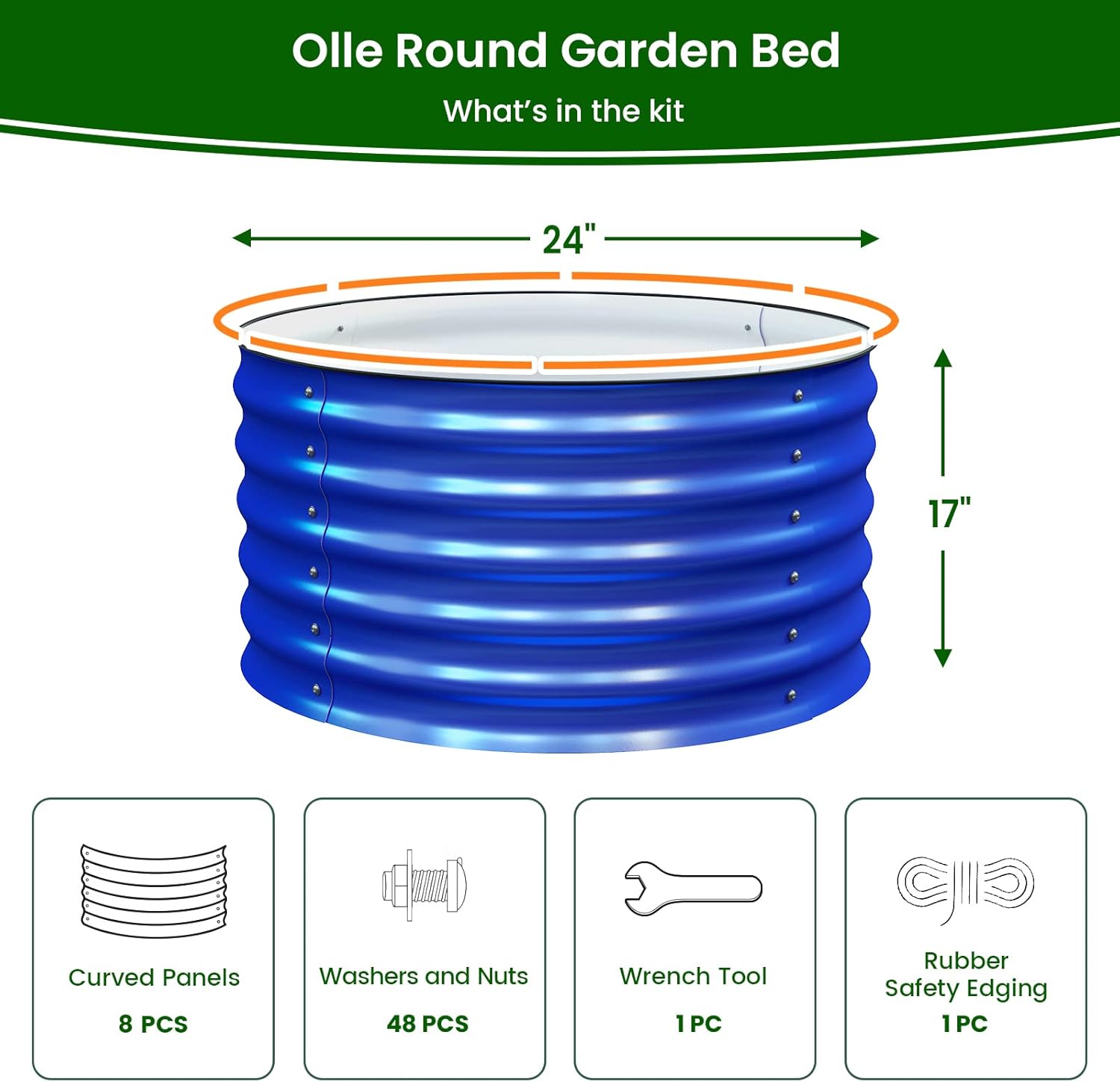Olle Metal Raised Garden Bed, 17" Tall Twin Round Raised Garden Bed, Garden Boxes Outdoor Raised Bed Kit, Galvanized Planter Boxes Garden Planters for Outdoor Plants, Cobalt Blue 24" X 17"