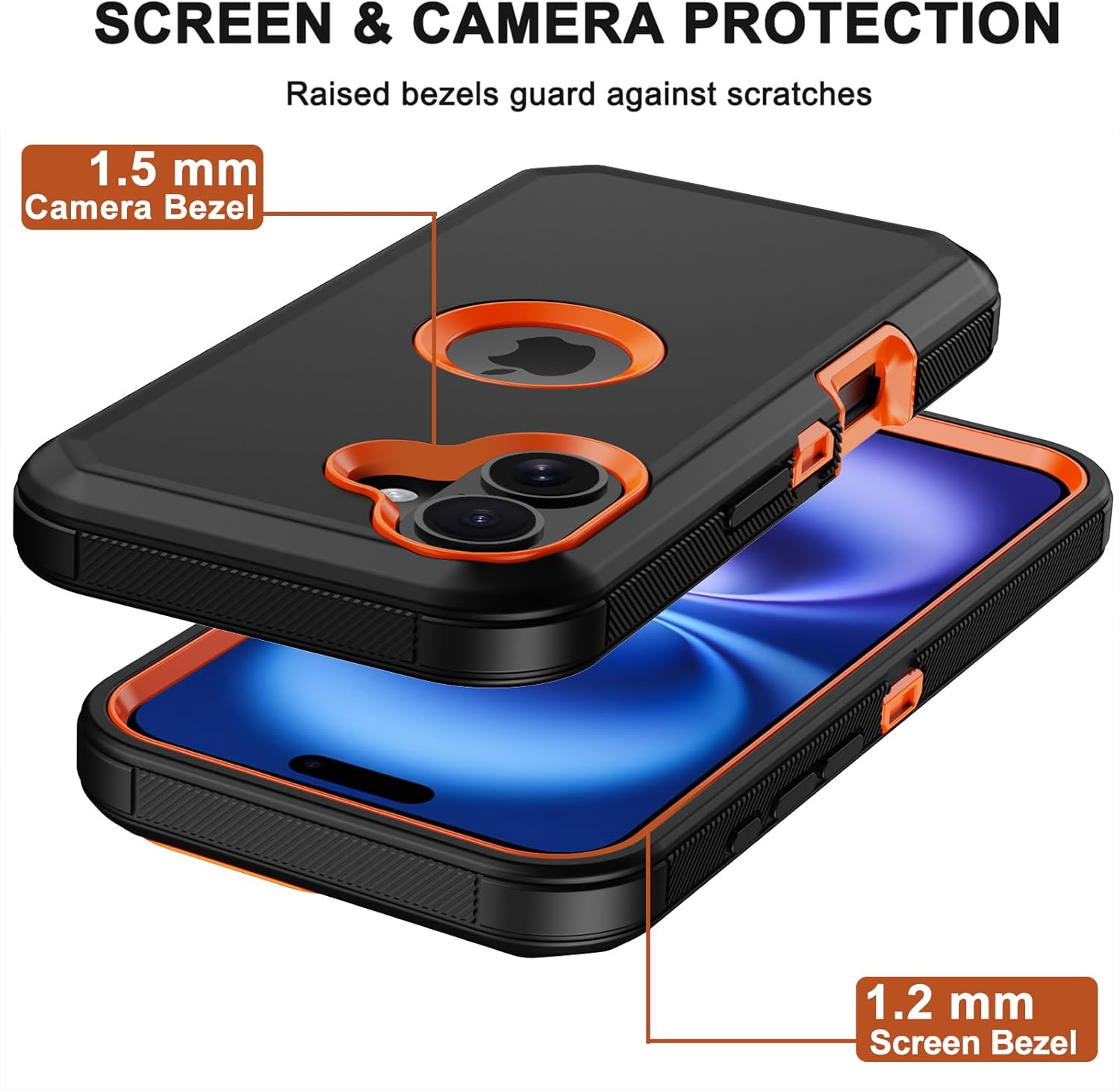 RubCase for iPhone 16 Plus Phone Case,Military Grade Drop Protection Cell Phone Cover with Belt Clip Holster Stand,Screen Protector x2 Rugged Shockproof Kickstand for iPhone 16 Plus Case 6.7” (Orange) - Image 5
