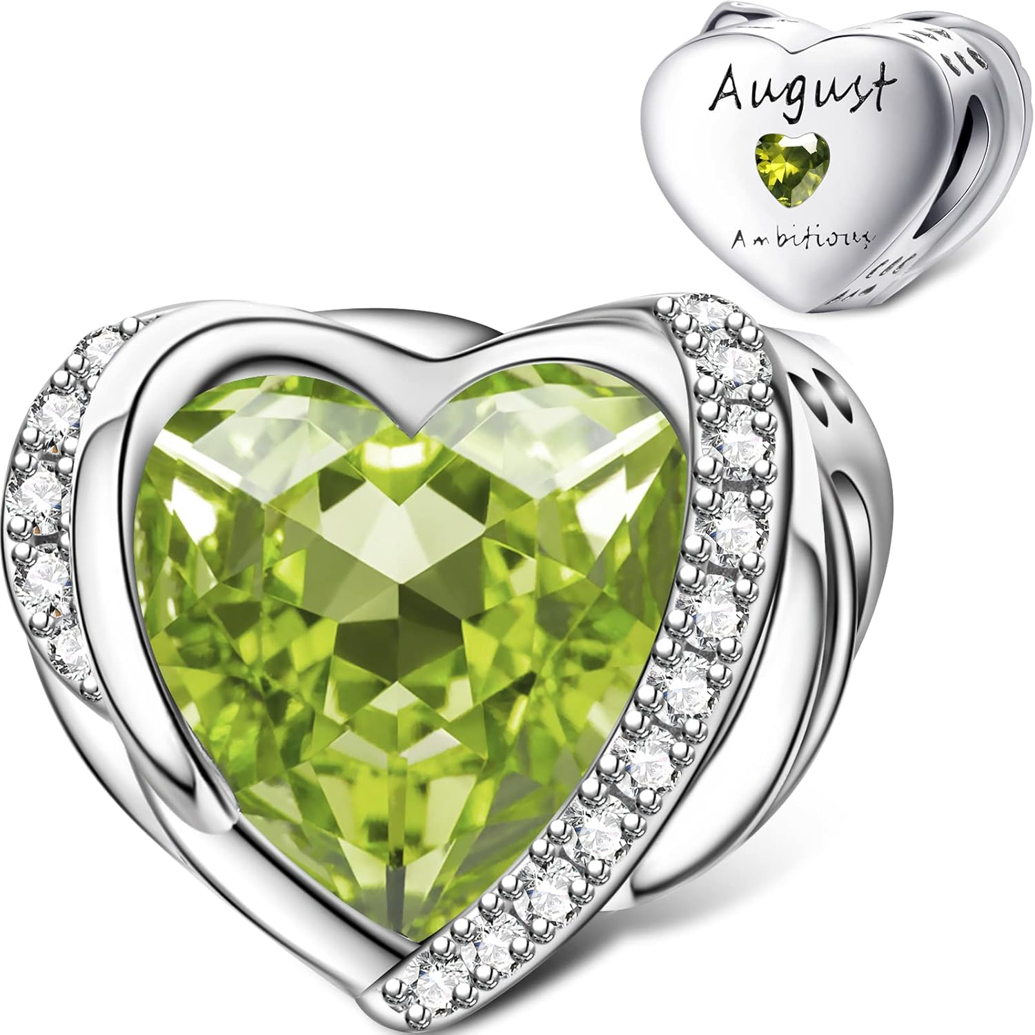 NINGAN Birthstone Charms for Bracelets, Angel Wings 925 Sterling Silver Love Heart Bead Pendant Engraved Symbolizes, Happy Birthday Mother's day Jewelry Gifts for Women