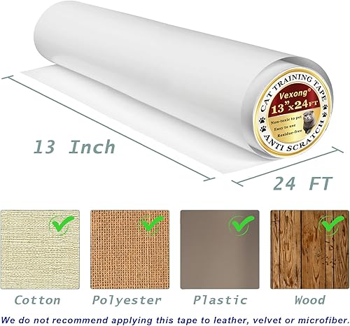 Miniatura 4 de Cat Scratch Furniture Protector Vexong Transparent Super Wide 13inch x Long 14FT Cat Training Tape for Furniture Sofa Door Car