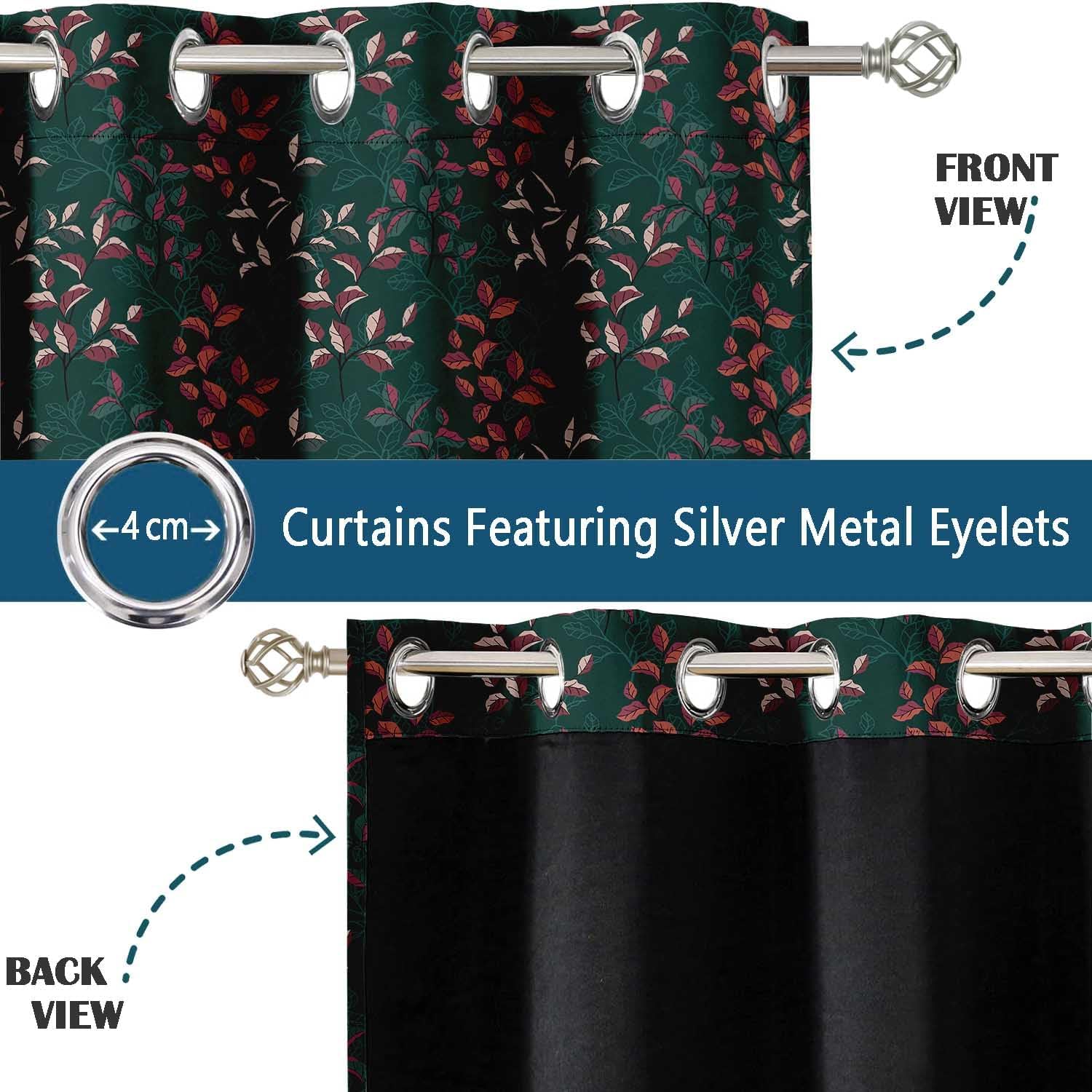 Leaf Vine Design Blackout Curtains - Set of 2 Panels, 42 x 63 Inches Each - Light Blocking & Thermal Insulated Drapes with Grommet Top for Bedroom & Living Room - Green