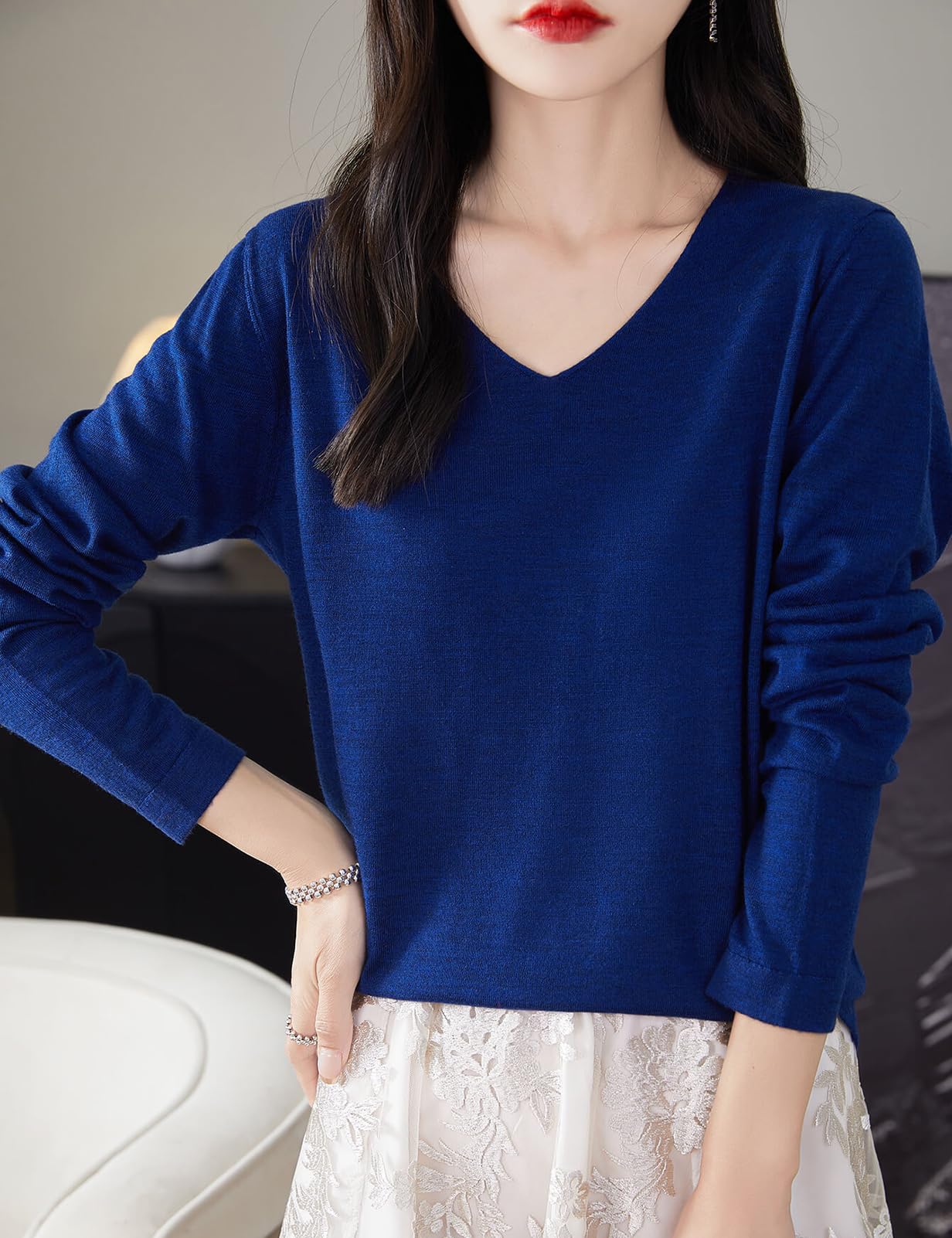 Chanyarn Donna 100% Lana Merino Maglie Termiche Maglietta Scollo a V Manica Lunga Viaggio Escursionismo T-Shirt Termiche Base Layer