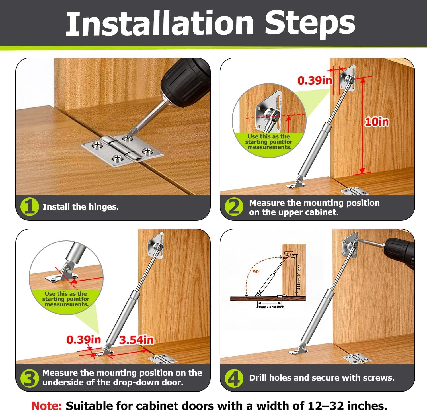 Drop Down Gas Struts with Hings for Cabinets,Soft Close Hinge for Drop Front Desk, Secretary - Slow Closing Hydraulic Stay Lid Support(100N,4 Pack)