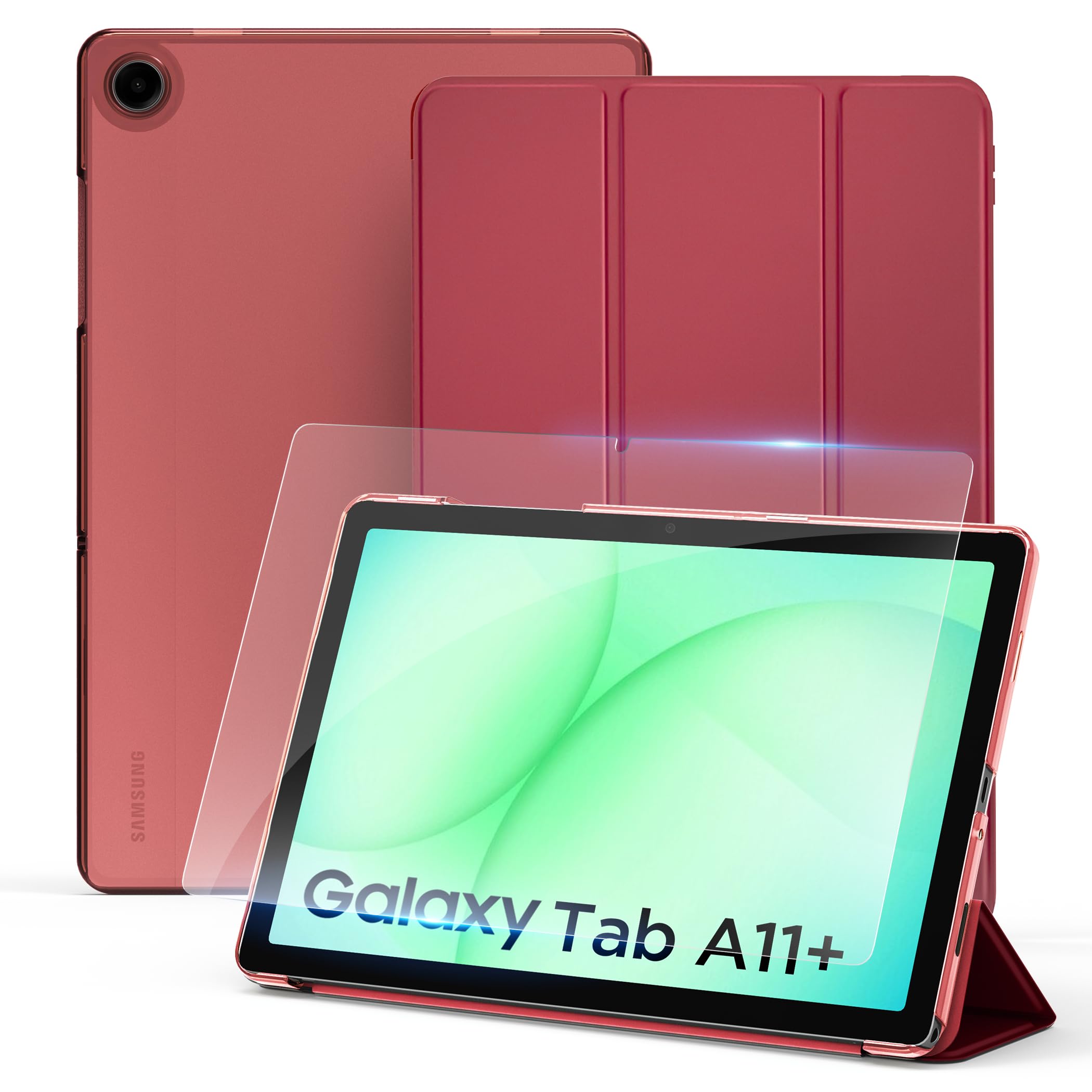 Photo 1 of CACOE Case for Samsung Galaxy Tab A11+/ A9+ Plus 11 Inch 2025 with Screen Protector, Ultra Slim Stand Protective Smart Cover Hard PC Translucent Back Shell, Auto Wake/Sleep, Burgundy