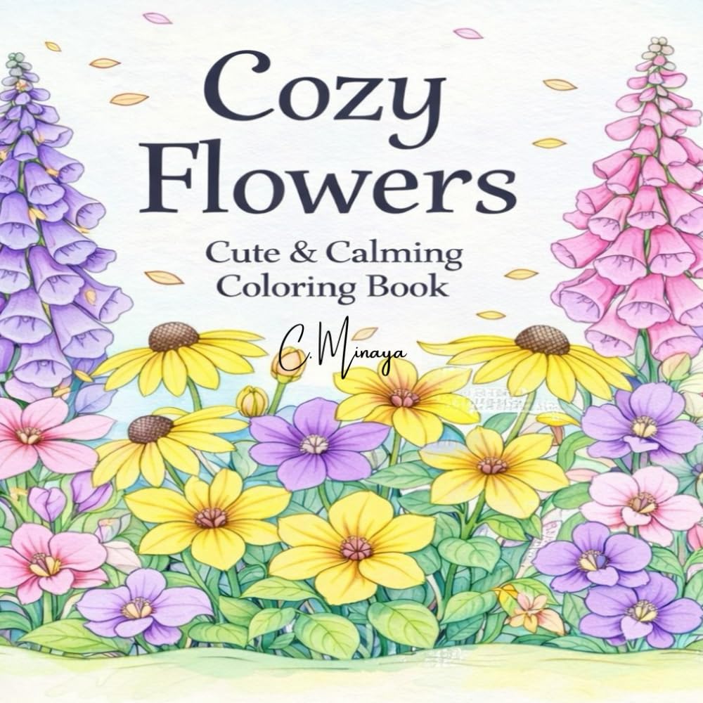 Cozy Flowers: Cute & Calming Coloring Book (Cozy, Cute, & Calming)