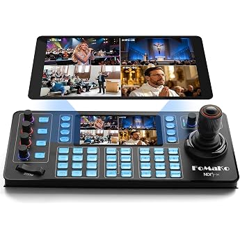 FoMaKo NDI PTZ Camera Controller with 5.5 Inch / 5.5 Inch Touch Screen 4D Joystick IP LAN PoE Real-time Preview Screen 7 Camera Short Buttons NDI License Included KC608N