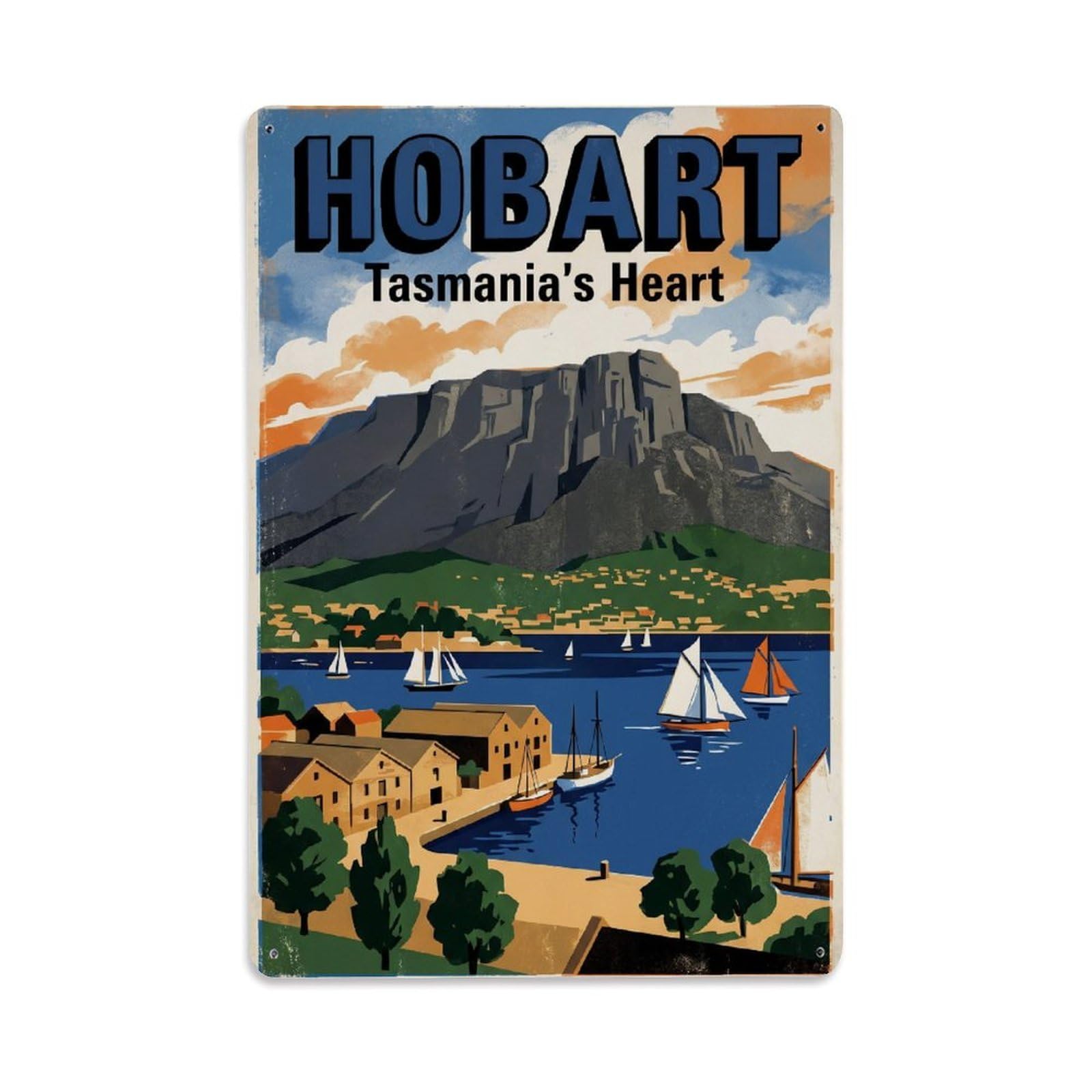 Gead 8X12inch Style Travel Australia Hobart Retro Metal Tin Sign