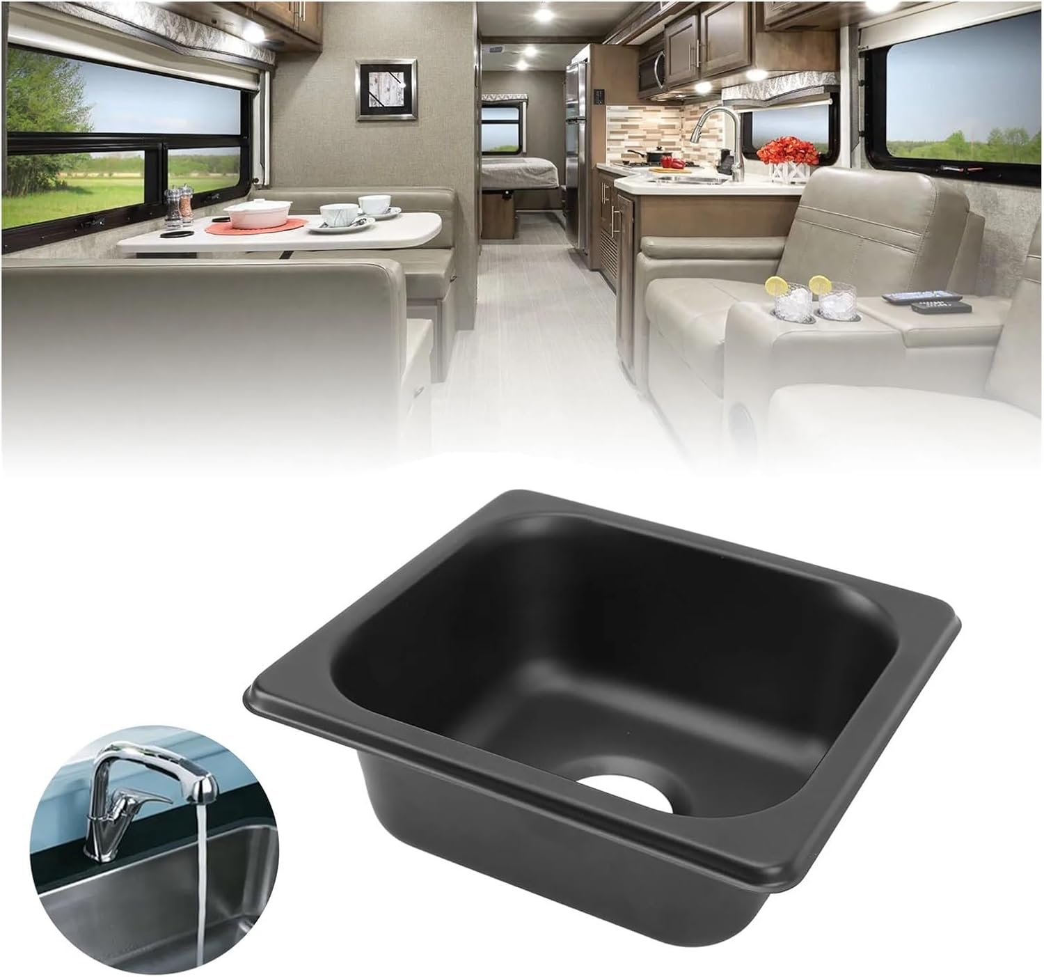 17.5 x 16 x 7cm RVシンク 304ステンレススチール ブラック電気メッキ ドロップインバーシンク ボートキャラバン