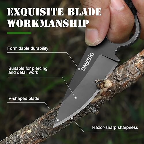 Miniatura 2 de Omesio Cuchillo pequeño de hoja fija, cuchillo táctico de caza y campamento con funda Kydex, cuchillo compacto de acero inoxidable de espiga