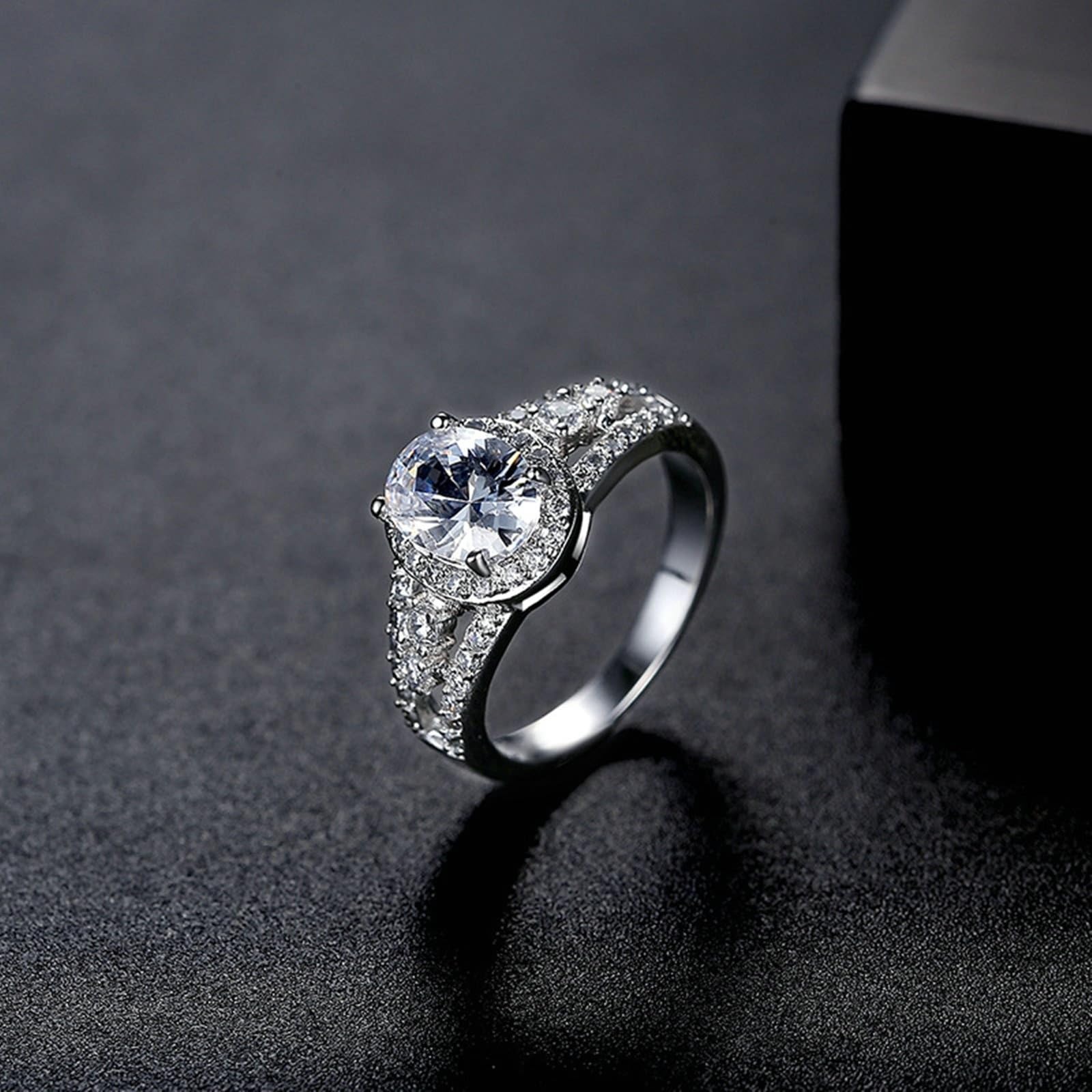 Pierścionki rocznicowe białe złoto obrączka ślubna dla kobiet 18K niemetalowy znaczek (tylko moda) diament laboratoryjny z owalnym kształtem cyrkonia rozmiar H 1/2 moda dla cioci biżuteria na Dzień