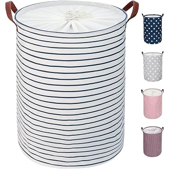 DOKEHOM 18 inches 45.72 cm Thickened Foldable Round Storage Laundry Baskets Cotton Blue M Disposable
