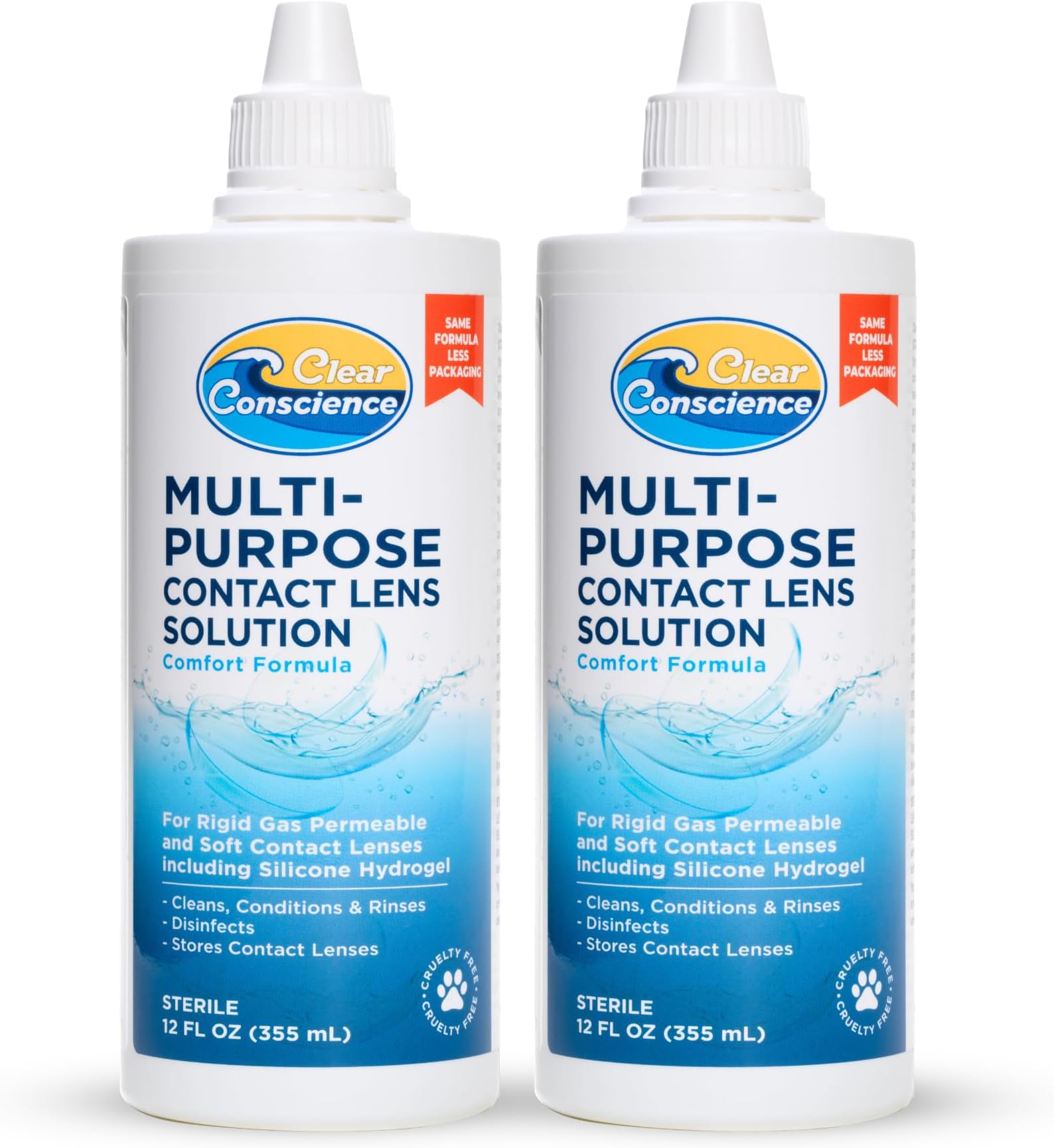 Multi-Purpose Contact Lens Solution, 12 Fl Oz (2 Pack) | Cruelty-free multipurpose and saline solution for cleaning, rinsing, and storing lenses. Complete eye care, 2-pack value.